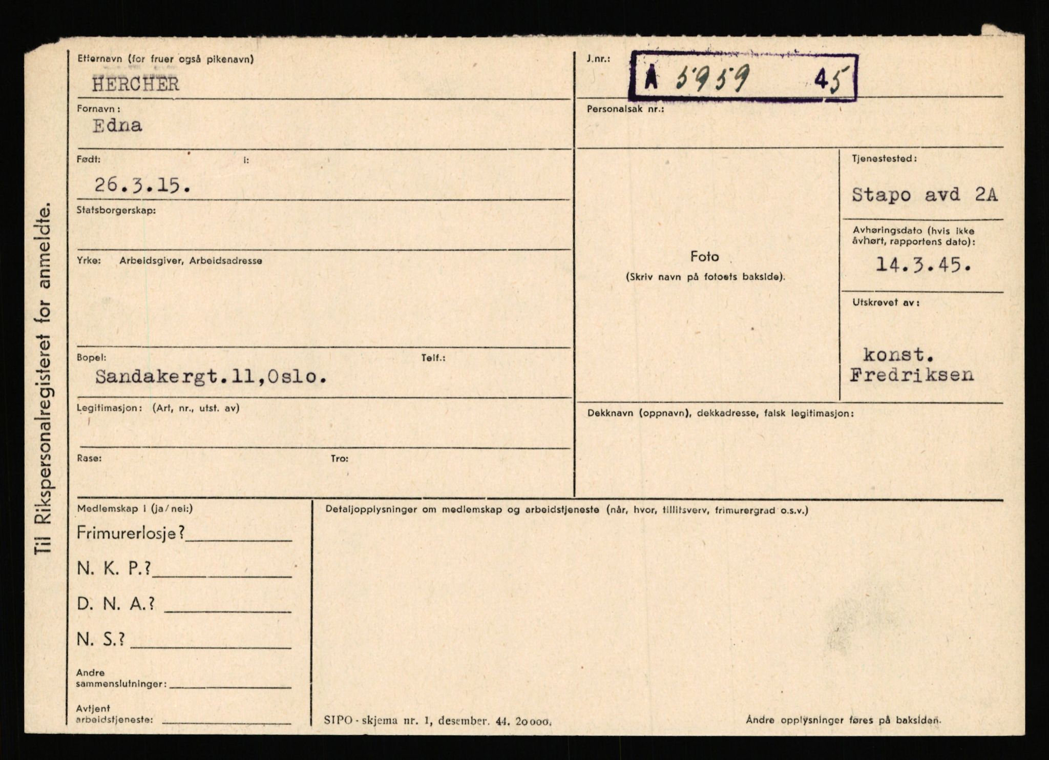 Statspolitiet - Hovedkontoret / Osloavdelingen, AV/RA-S-1329/C/Ca/L0006: Hanche - Hokstvedt, 1943-1945, p. 3856