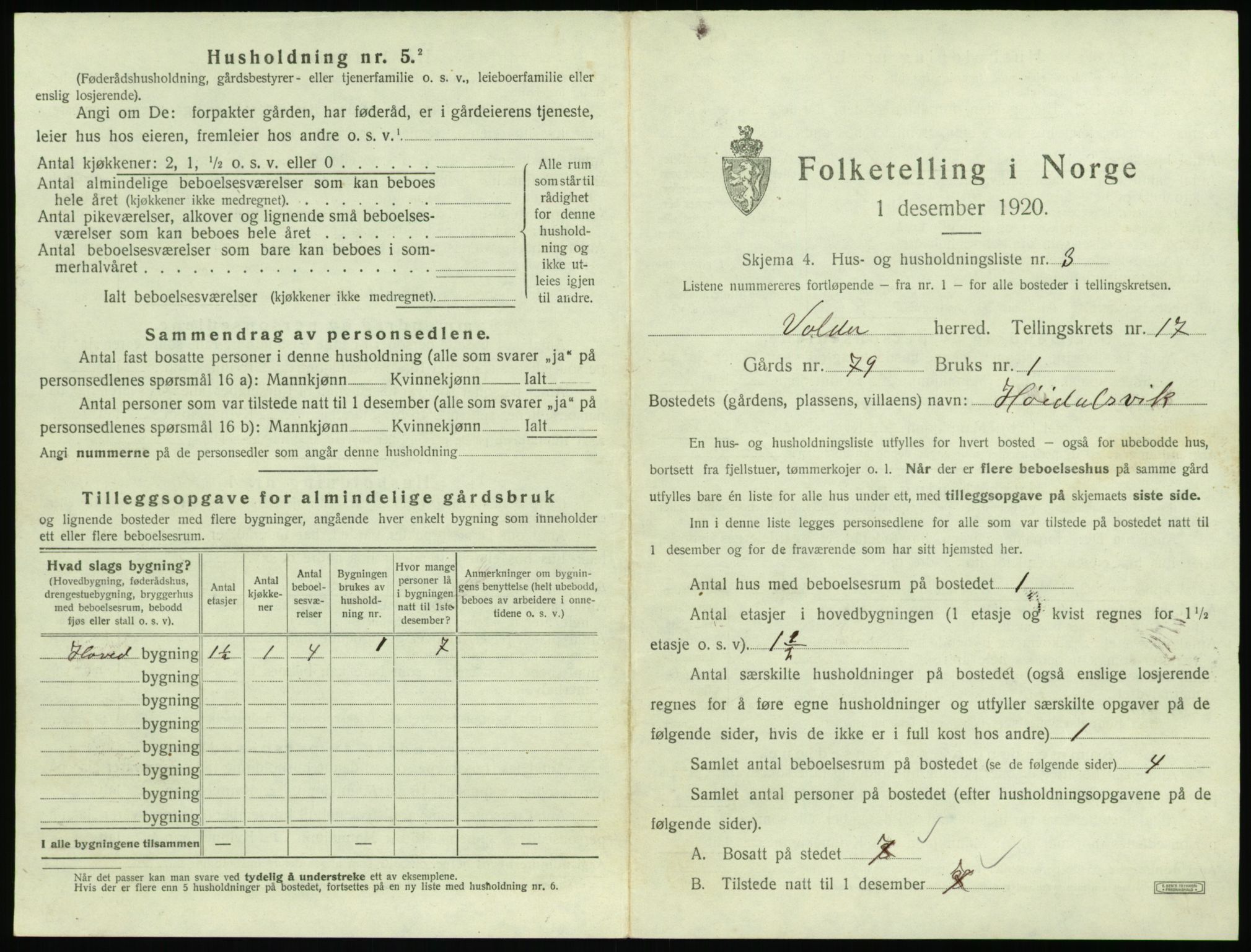 SAT, 1920 census for Volda, 1920, p. 1244