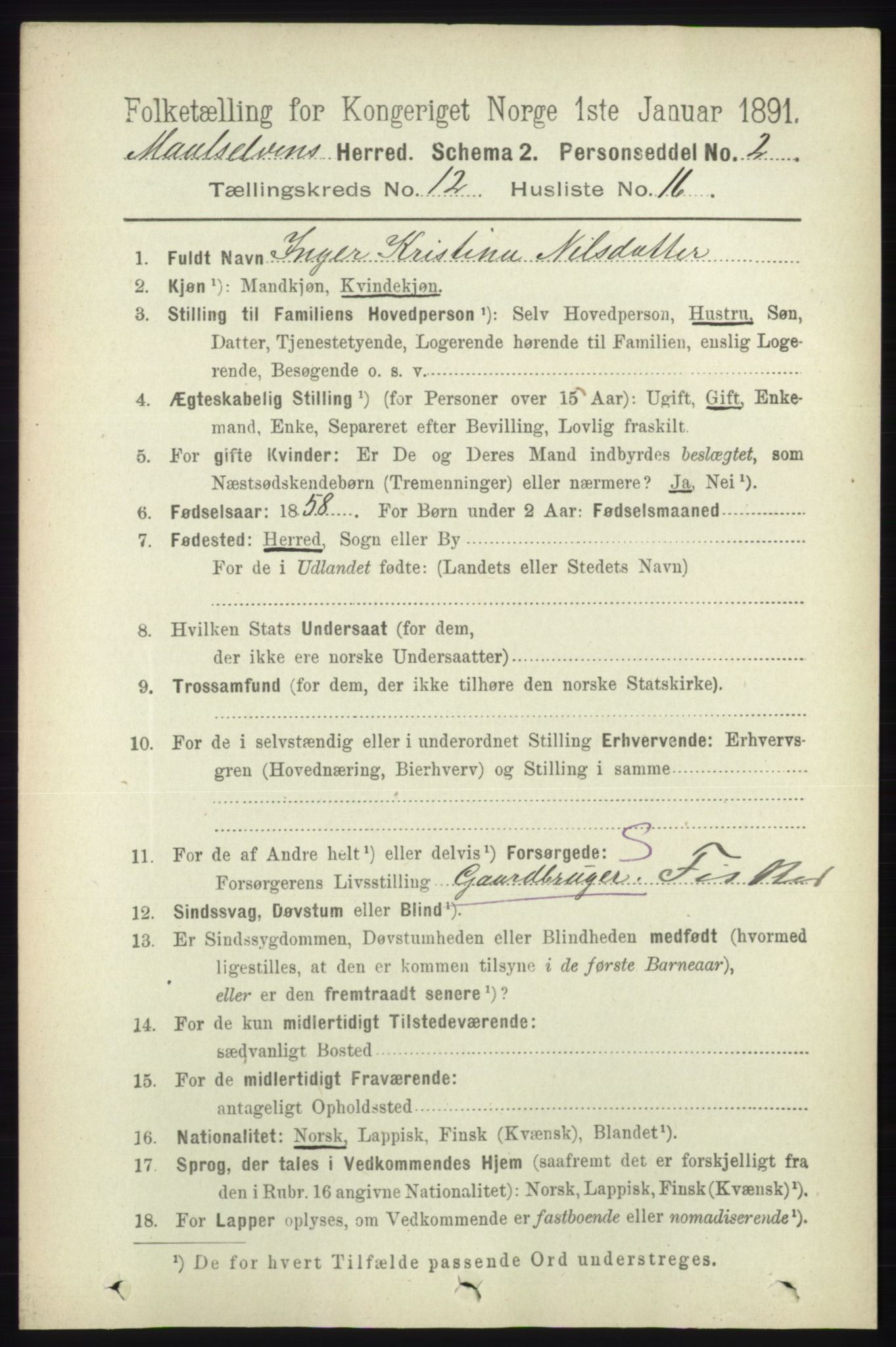 RA, 1891 census for 1924 Målselv, 1891, p. 3895