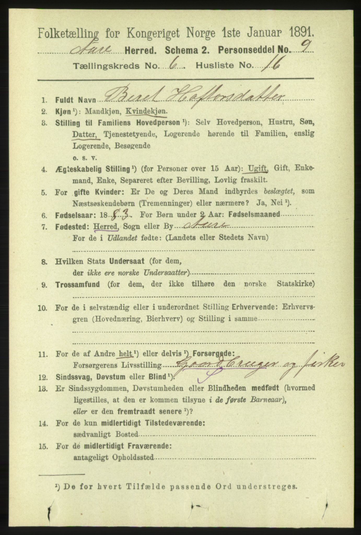 RA, 1891 census for 1569 Aure, 1891, p. 3464