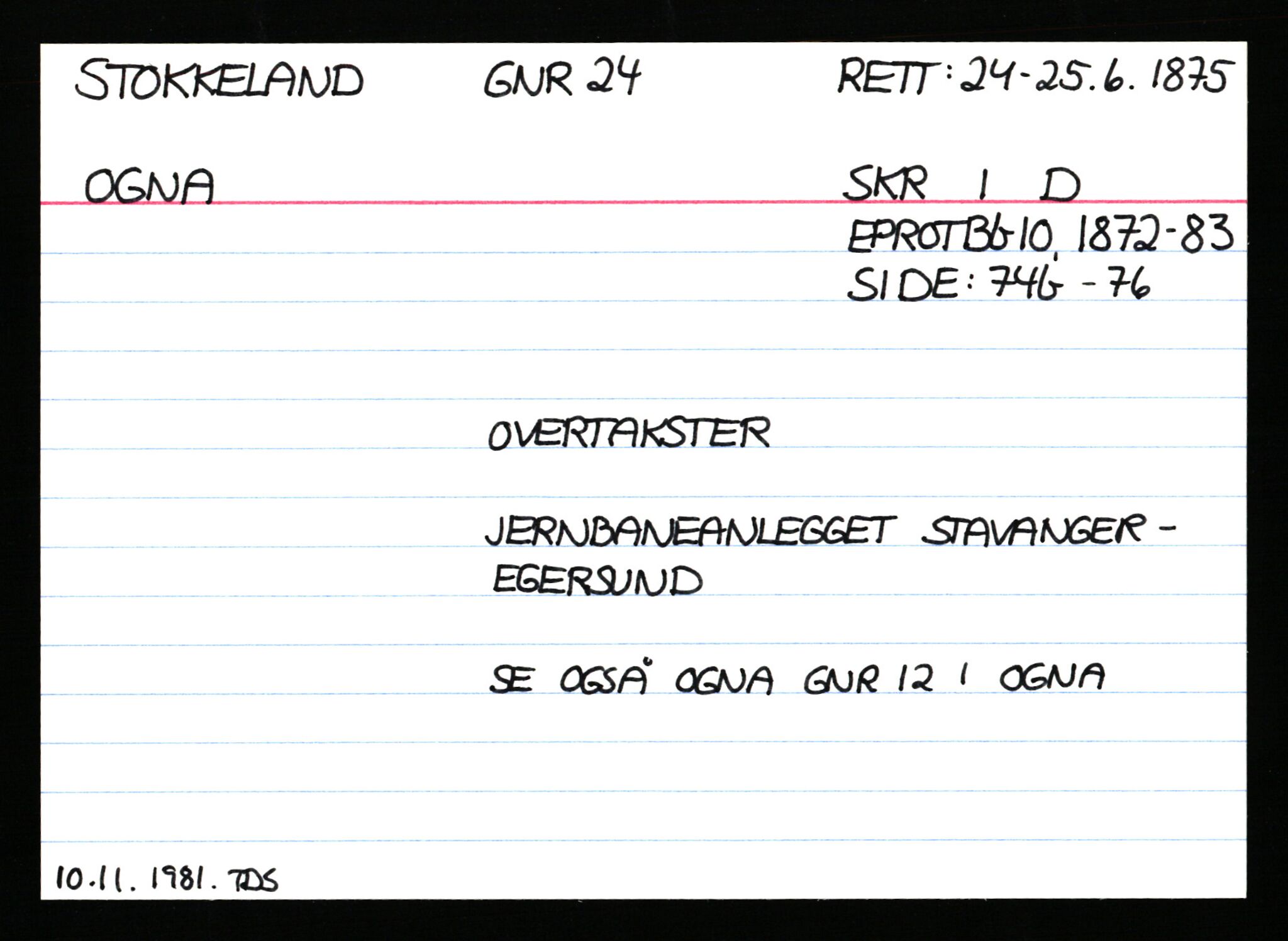 Statsarkivet i Stavanger, AV/SAST-A-101971/03/Y/Ym/L0056: Åstedskort sortert etter gårdsnavn: Stokkeland - Sund, 1600-1950, p. 27