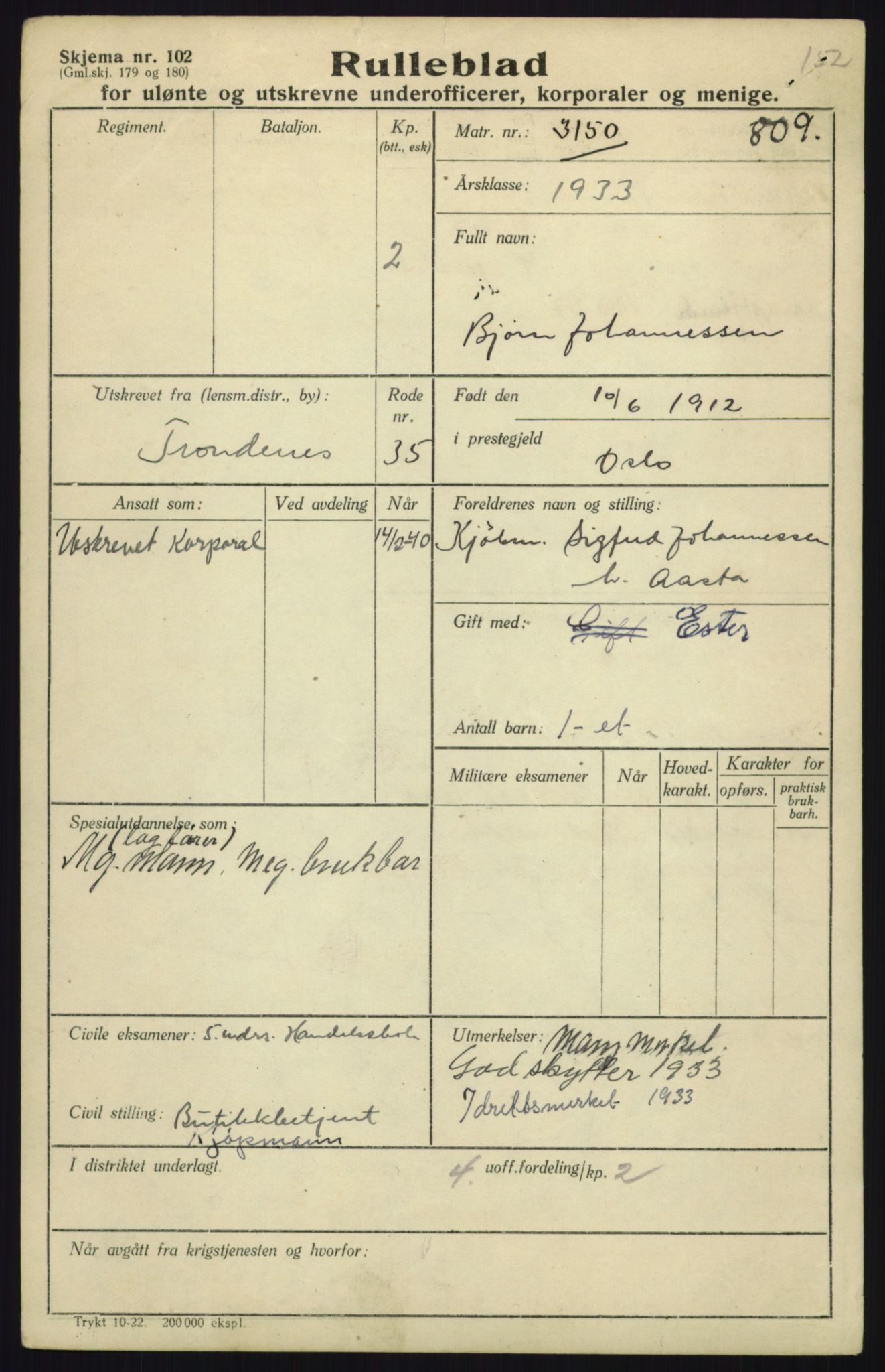 Forsvaret, Troms infanteriregiment nr. 16, AV/RA-RAFA-3146/P/Pa/L0017: Rulleblad for regimentets menige mannskaper, årsklasse 1933, 1933, p. 569