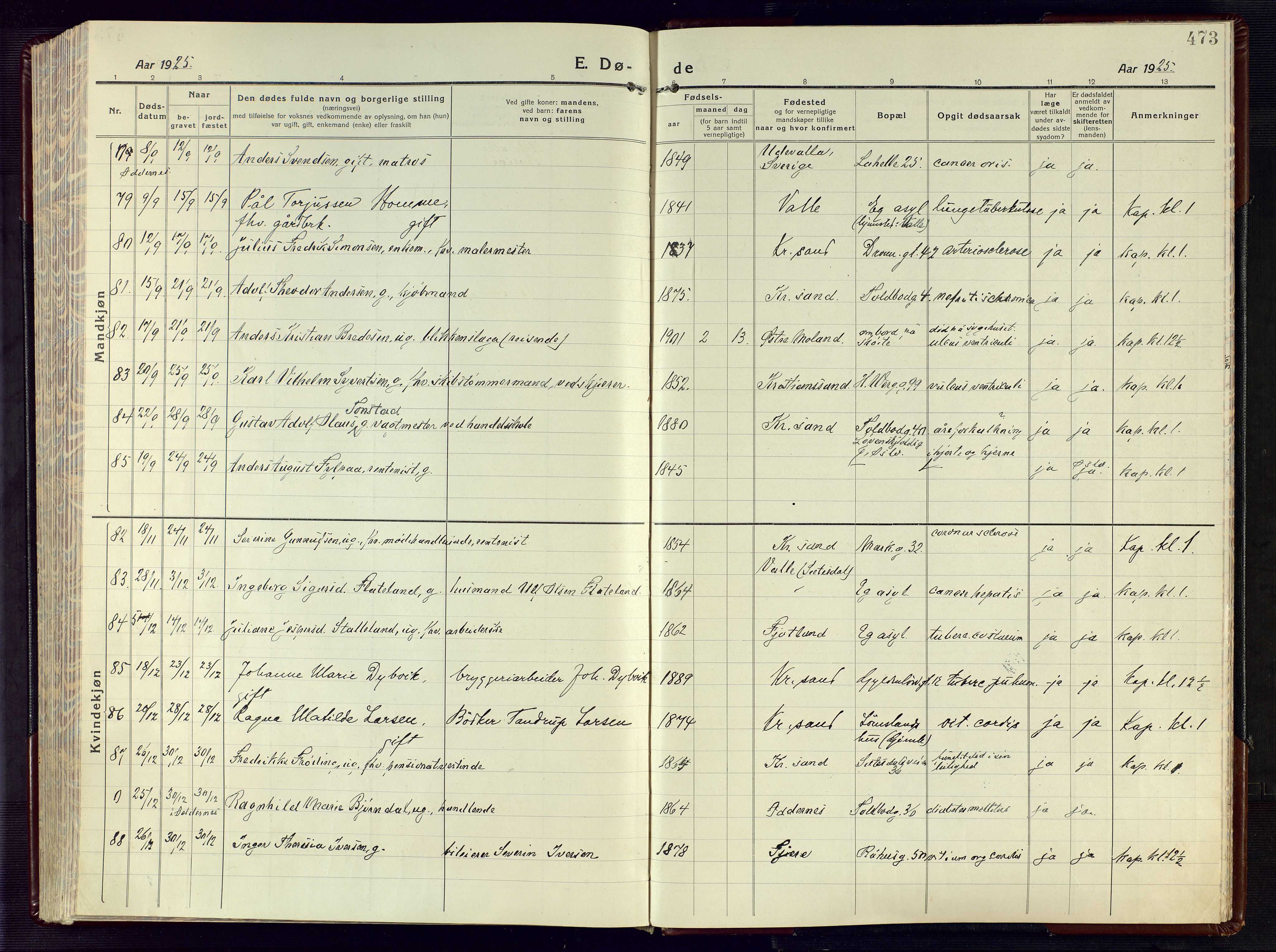 Kristiansand domprosti, AV/SAK-1112-0006/F/Fa/L0028: Parish register (official) no. A 27, 1917-1926, p. 473