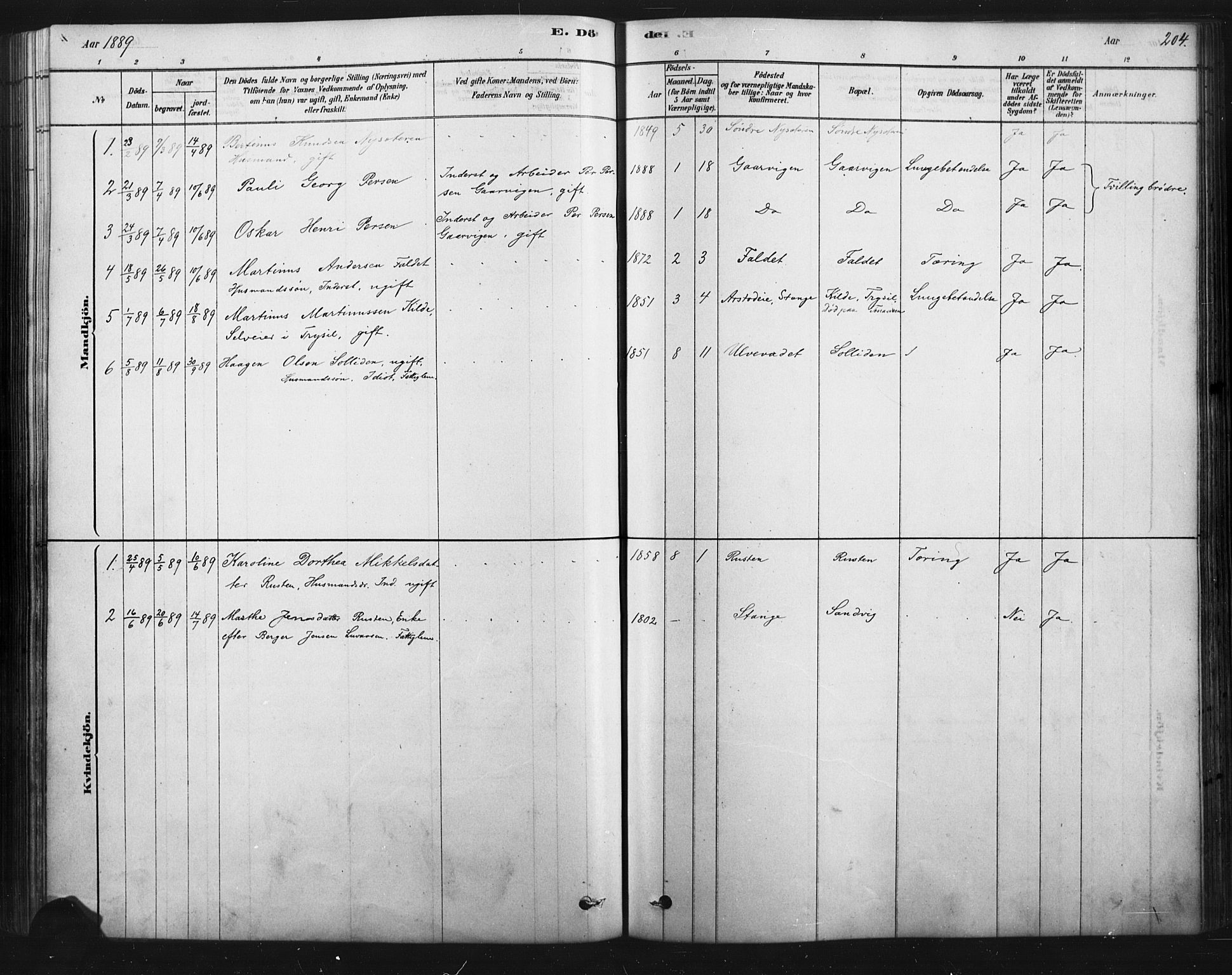 Åmot prestekontor, Hedmark, SAH/PREST-056/H/Ha/Haa/L0012: Parish register (official) no. 12, 1878-1901, p. 204