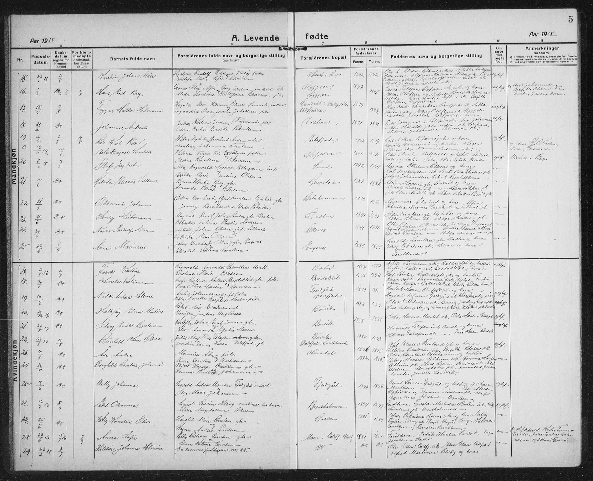 Lenvik sokneprestembete, SATØ/S-1310/H/Ha/Hab/L0023klokker: Parish register (copy) no. 23, 1918-1936, p. 5
