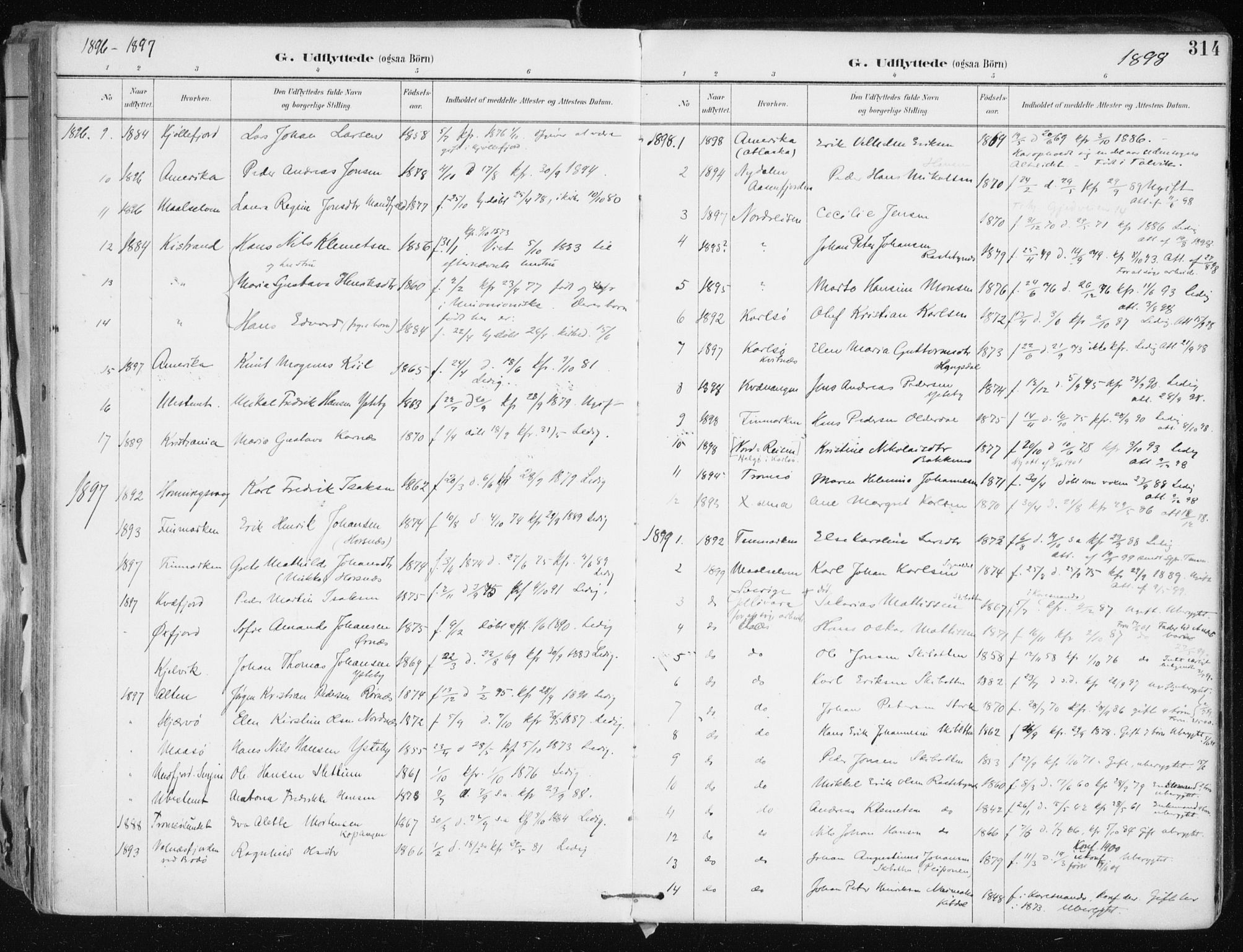Lyngen sokneprestembete, SATØ/S-1289/H/He/Hea/L0008kirke: Parish register (official) no. 8, 1891-1902, p. 314