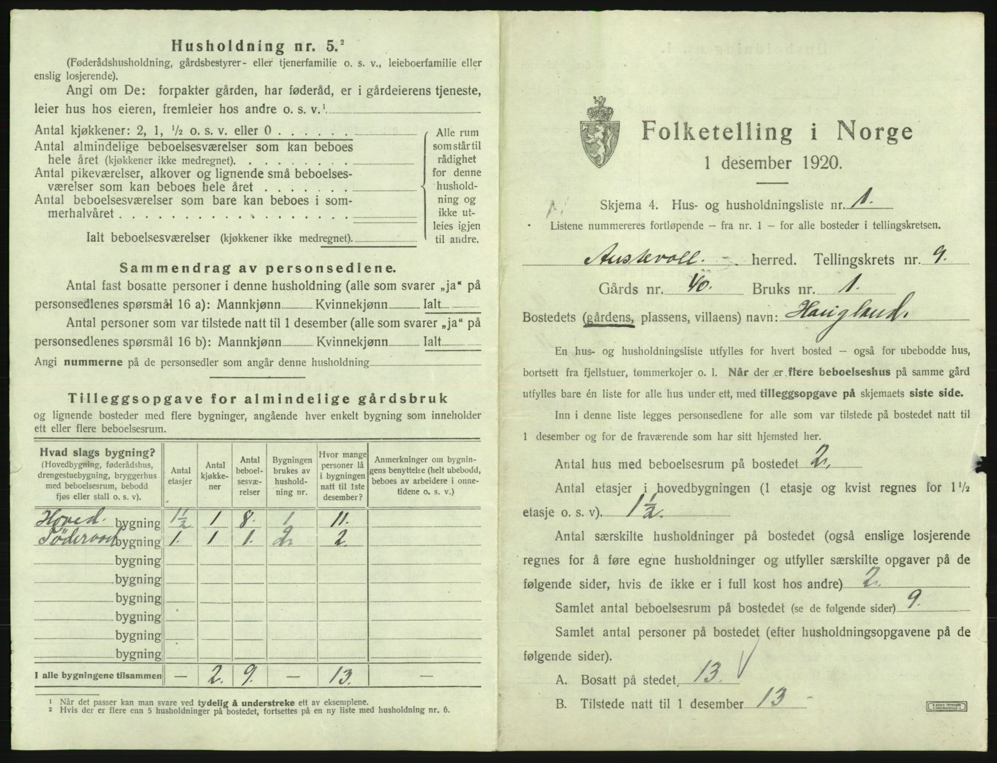 SAB, 1920 census for Austevoll, 1920, p. 617