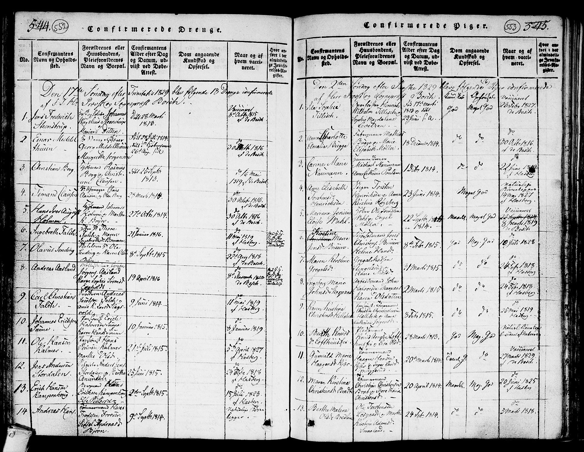 Kongsberg kirkebøker, SAKO/A-22/G/Ga/L0001: Parish register (copy) no. 1, 1816-1839, p. 552-553