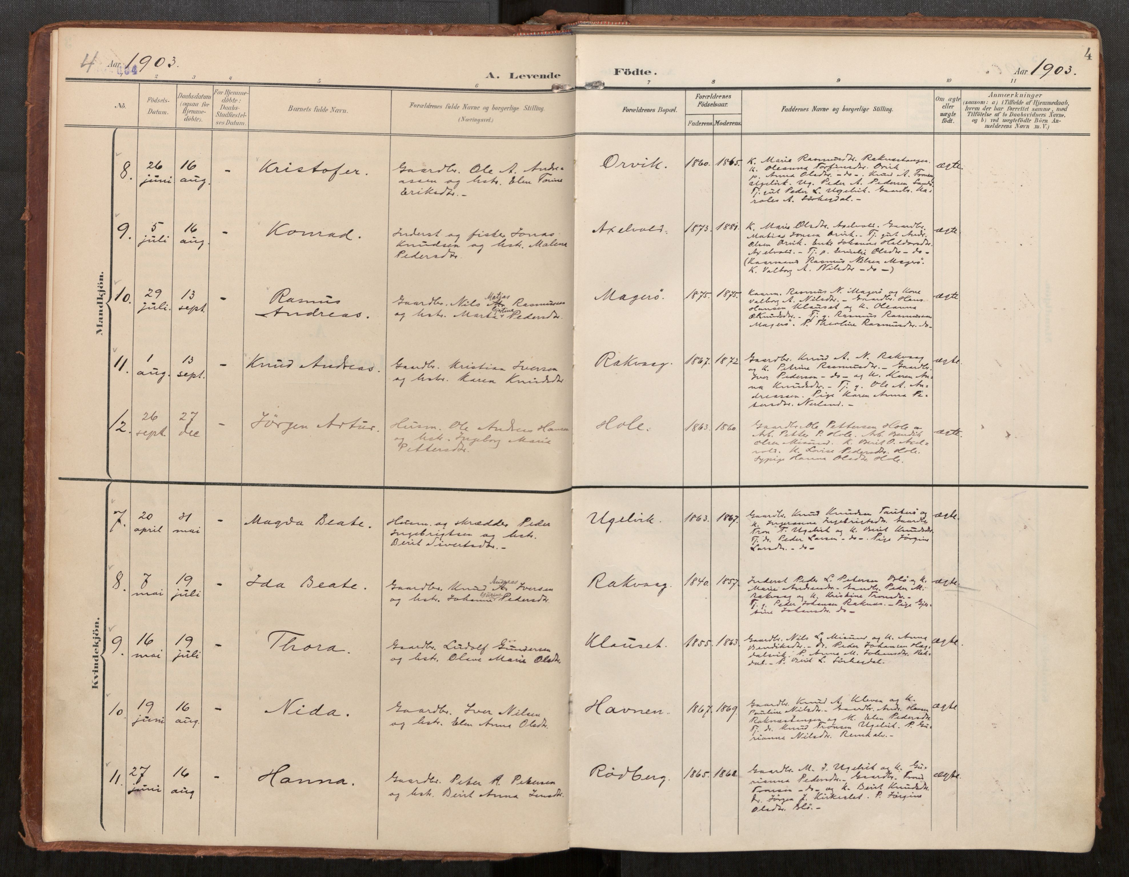 Ministerialprotokoller, klokkerbøker og fødselsregistre - Møre og Romsdal, AV/SAT-A-1454/563/L0740: Parish register (official) no. 563A02, 1903-1923, p. 4