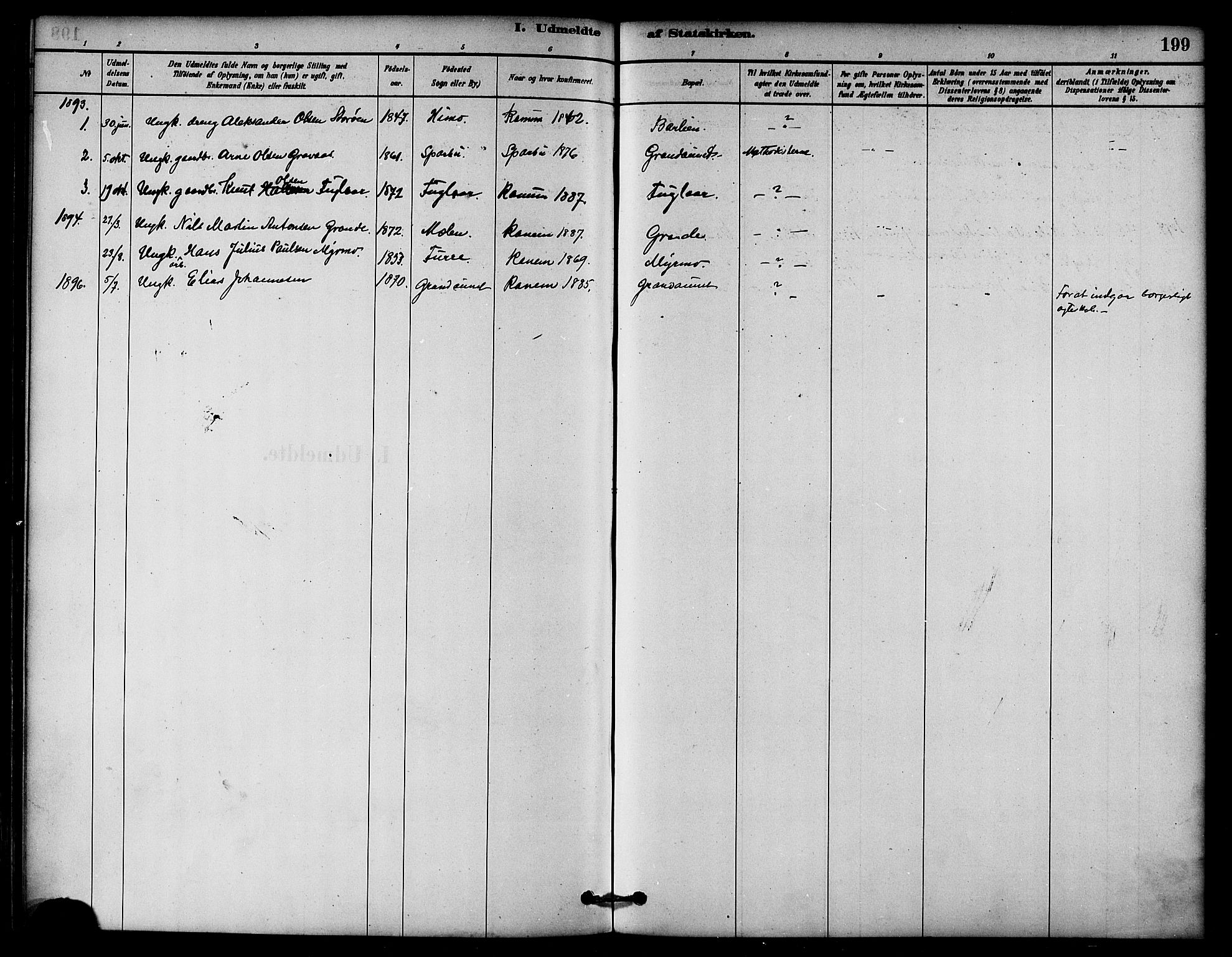 Ministerialprotokoller, klokkerbøker og fødselsregistre - Nord-Trøndelag, AV/SAT-A-1458/764/L0555: Parish register (official) no. 764A10, 1881-1896, p. 199