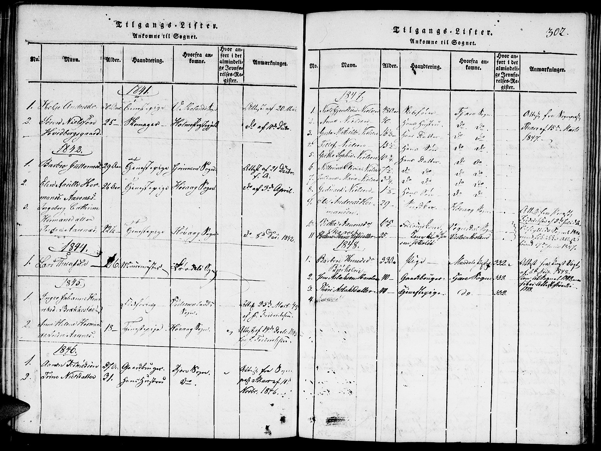 Hommedal sokneprestkontor, SAK/1111-0023/F/Fa/Faa/L0001: Parish register (official) no. A 1, 1816-1860, p. 302