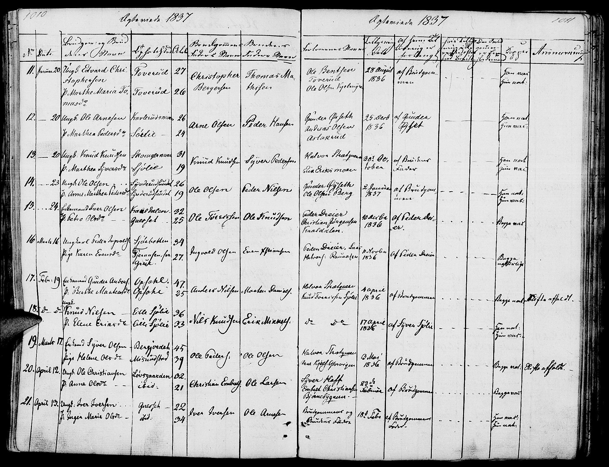 Hof prestekontor, SAH/PREST-038/H/Ha/Haa/L0006: Parish register (official) no. 6, 1822-1841, p. 1010-1011