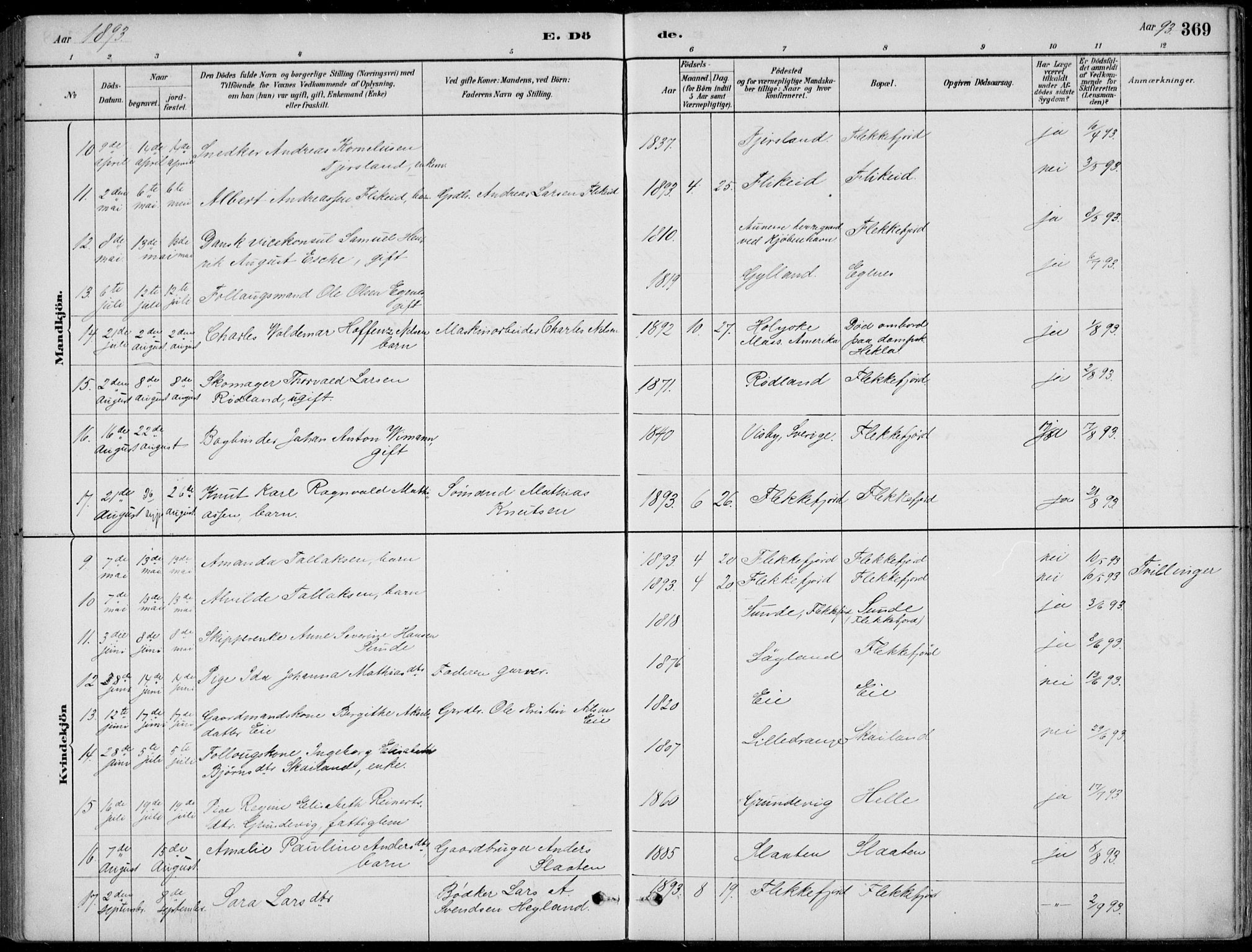 Flekkefjord sokneprestkontor, SAK/1111-0012/F/Fb/Fbc/L0007: Parish register (copy) no. B 7, 1880-1902, p. 369