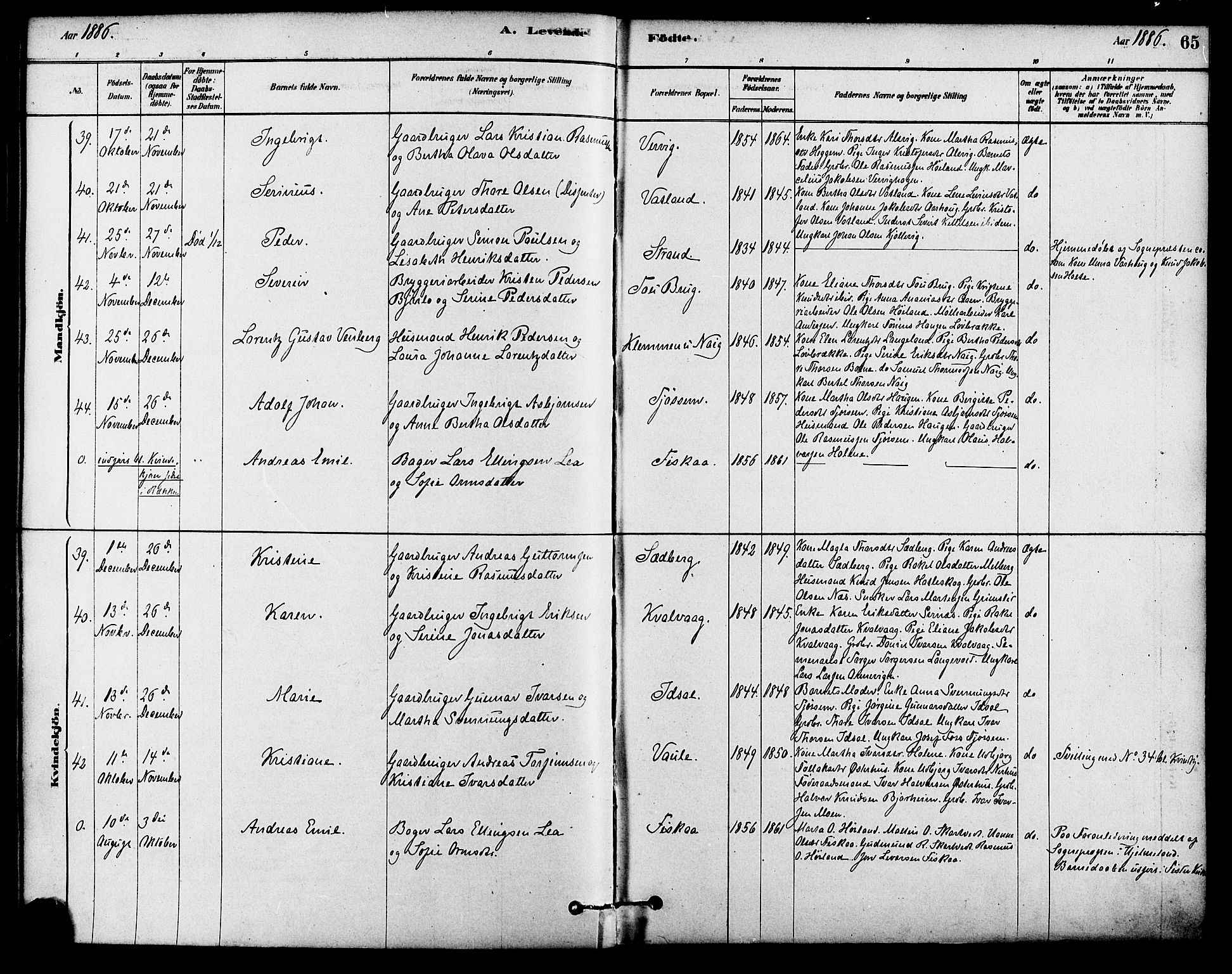 Strand sokneprestkontor, AV/SAST-A-101828/H/Ha/Haa/L0009: Parish register (official) no. A 9, 1877-1908, p. 65