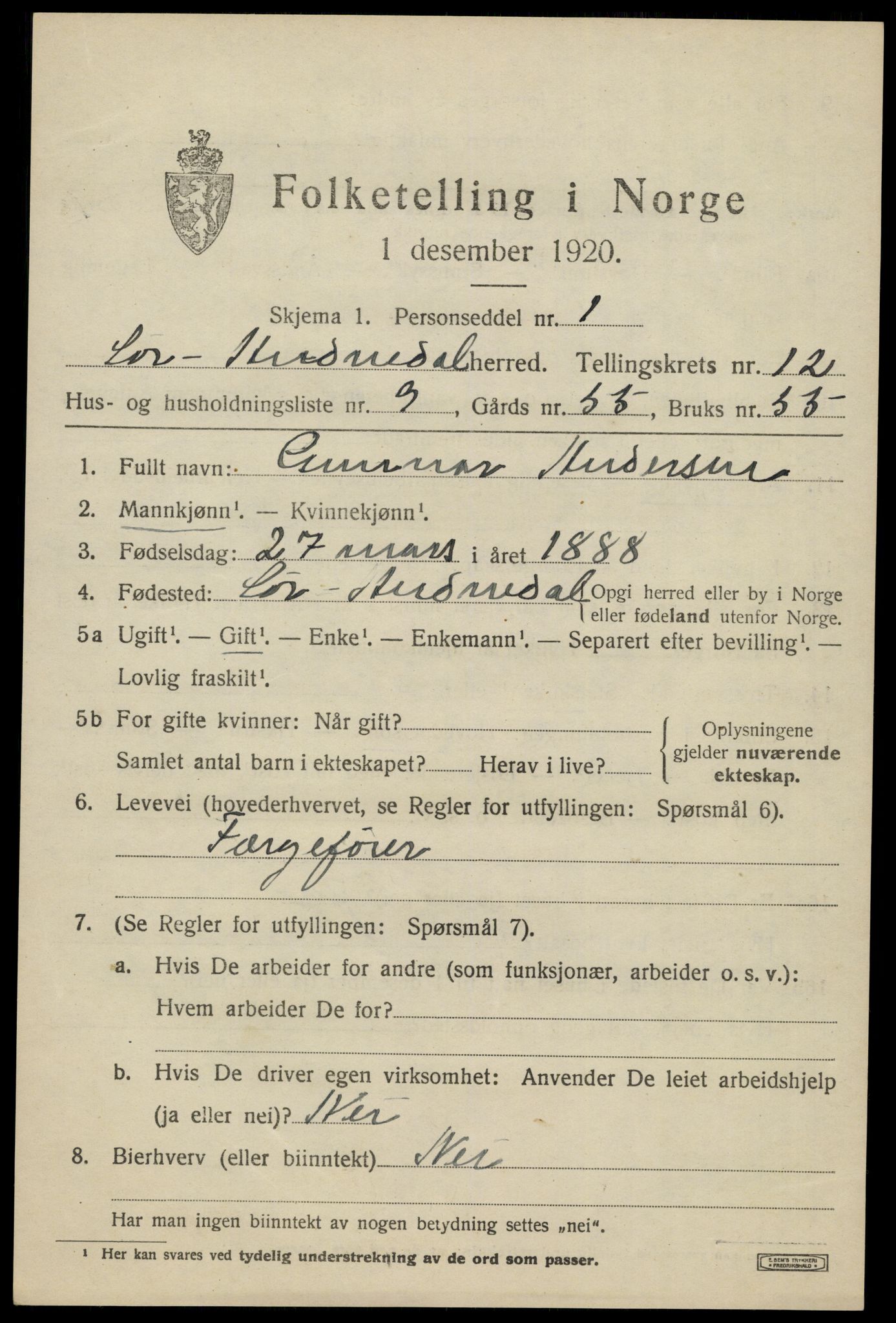 SAK, 1920 census for Sør-Audnedal, 1920, p. 4575