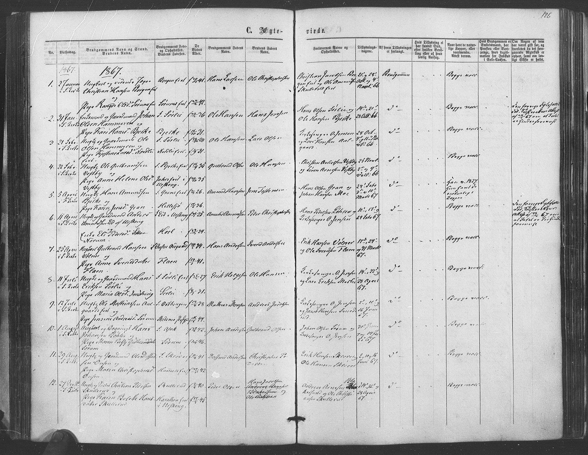 Sørum prestekontor Kirkebøker, AV/SAO-A-10303/F/Fa/L0006: Parish register (official) no. I 6, 1864-1877, p. 126