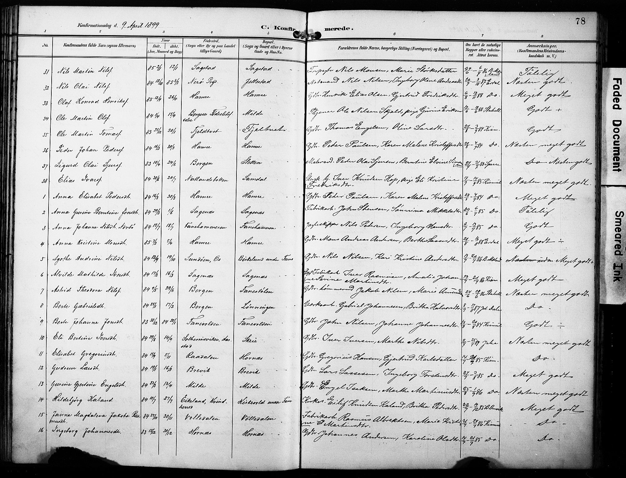 Fana Sokneprestembete, AV/SAB-A-75101/H/Haa/Haab/L0003: Parish register (official) no. B 3, 1898-1907, p. 78