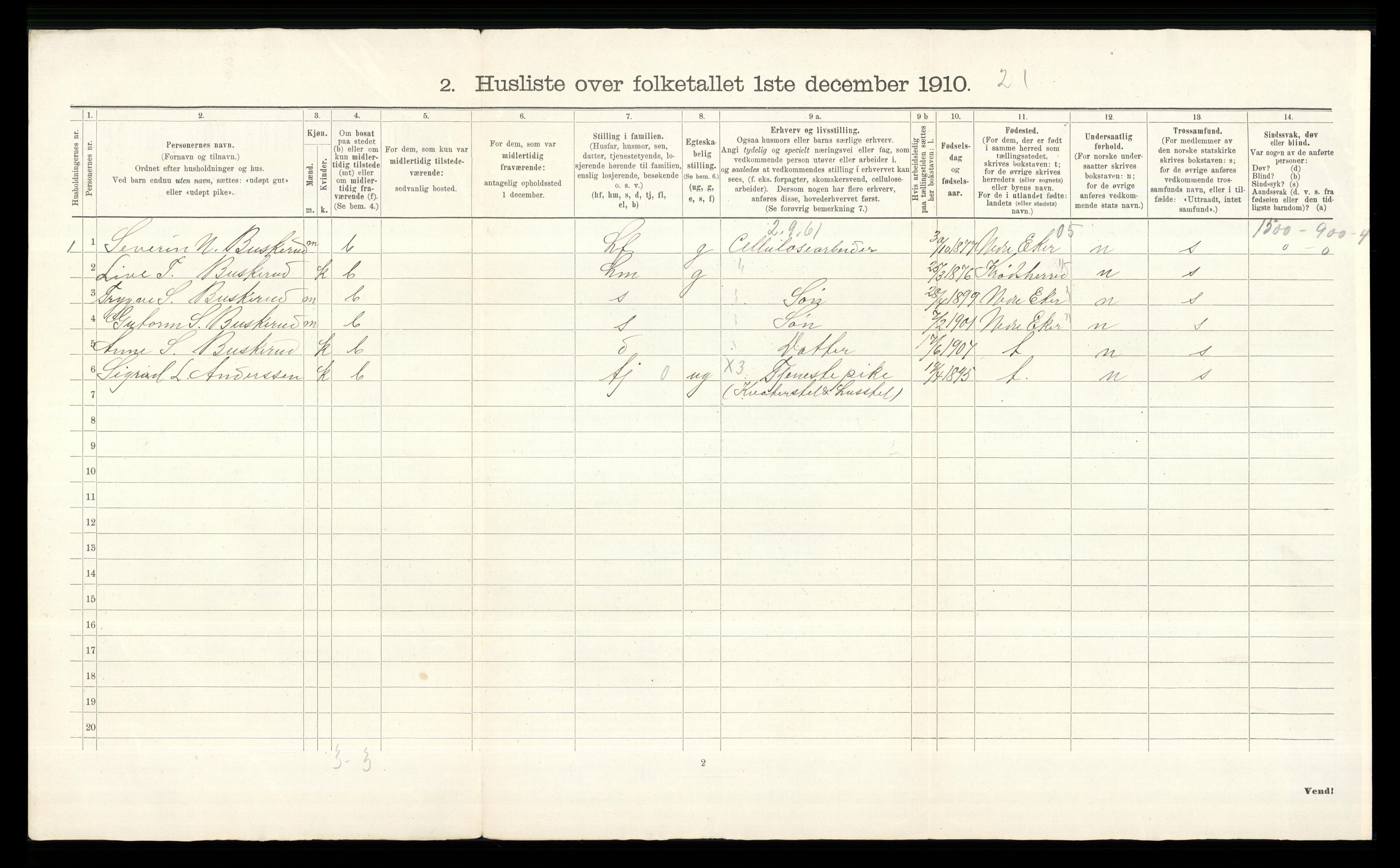 RA, 1910 census for Øvre Eiker, 1910, p. 98