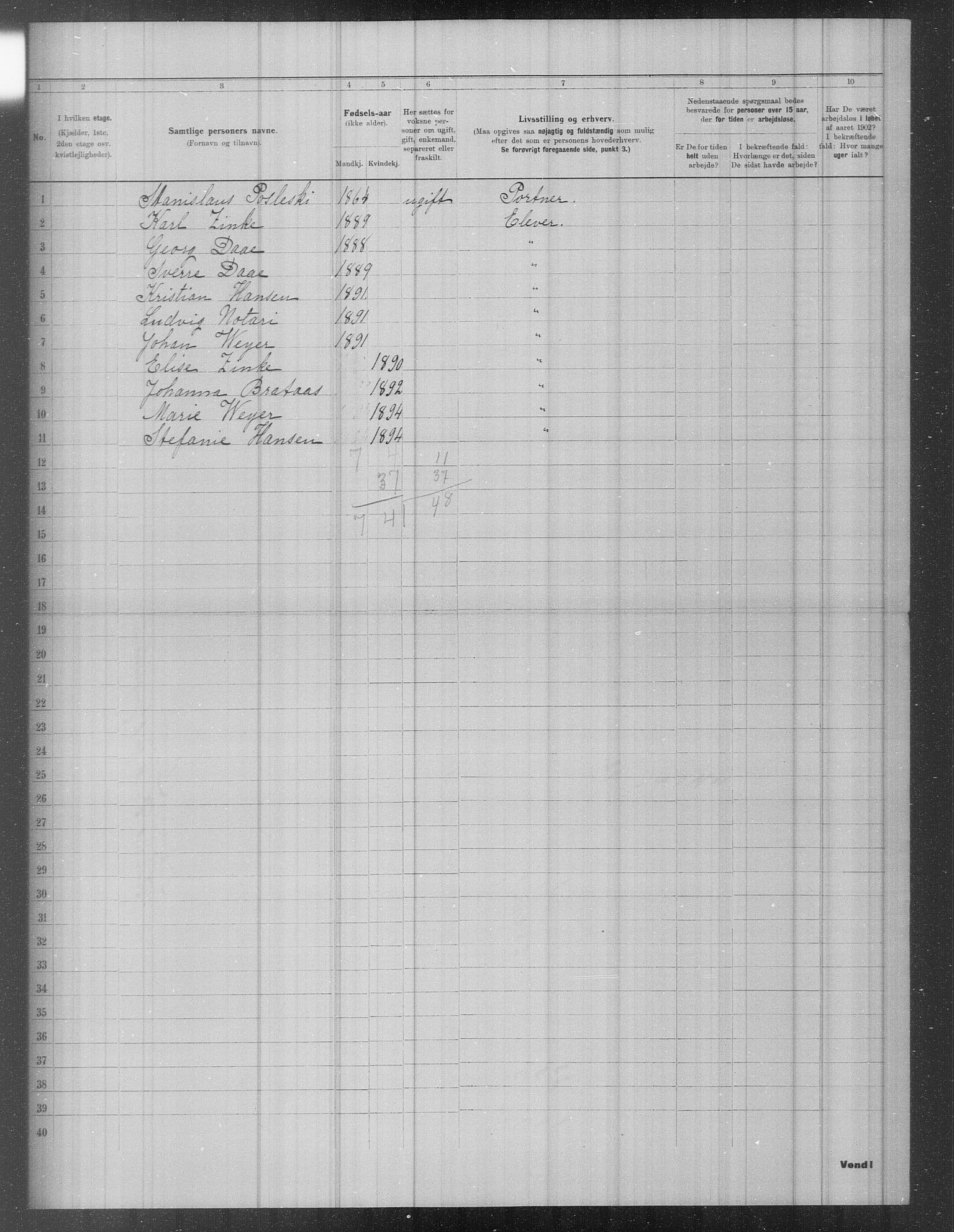 OBA, Municipal Census 1902 for Kristiania, 1902, p. 319