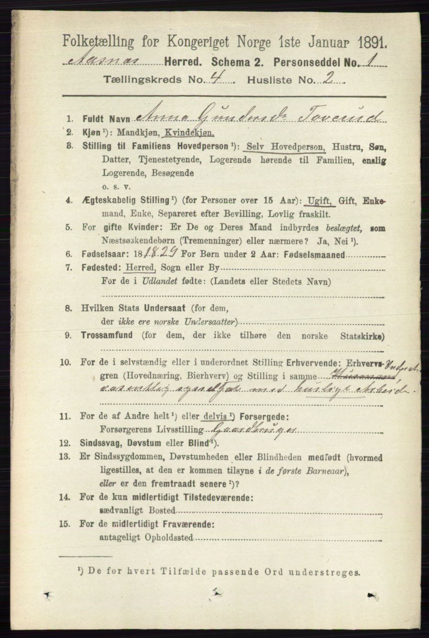 RA, 1891 census for 0425 Åsnes, 1891, p. 1677