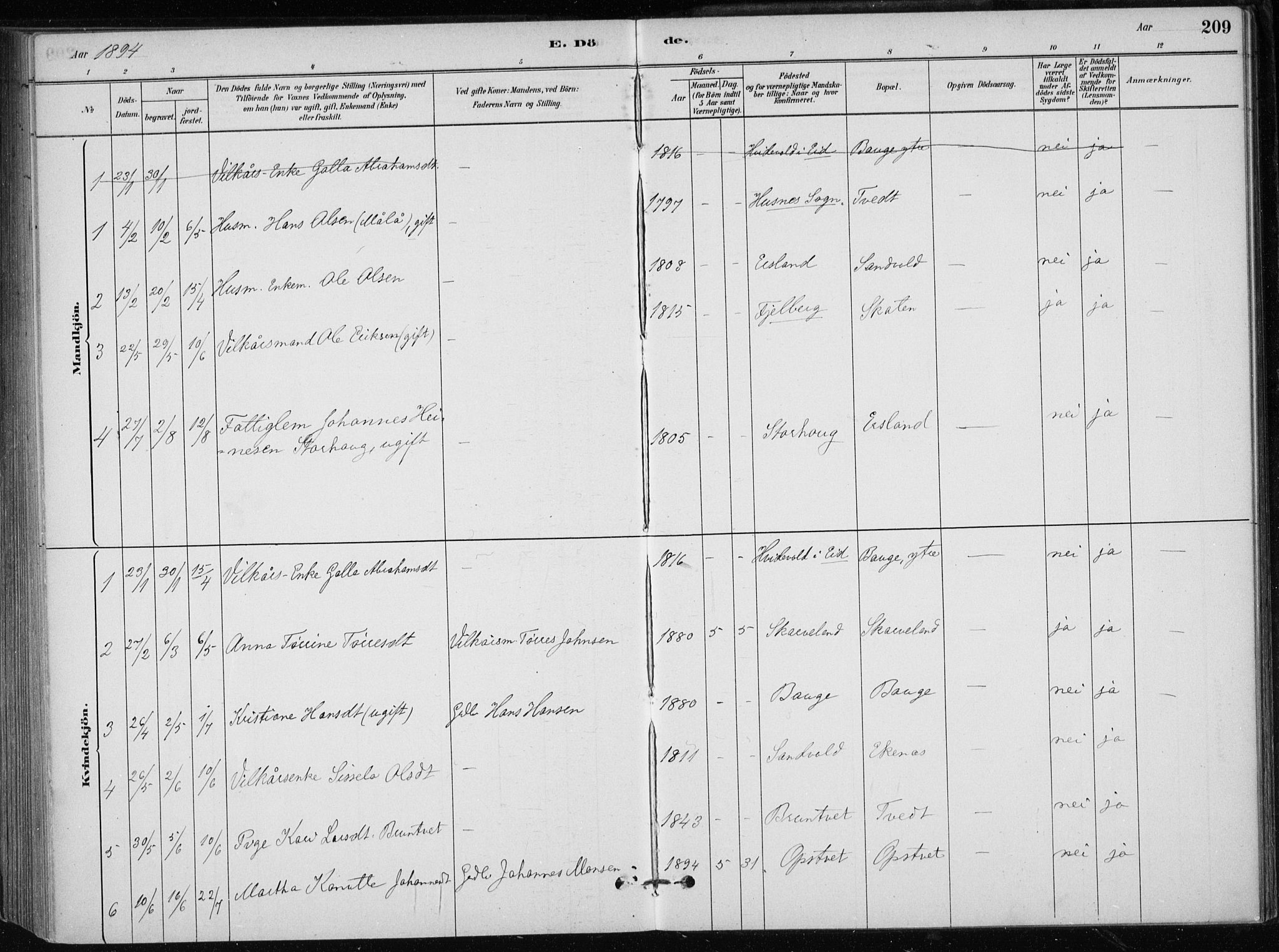 Skånevik sokneprestembete, AV/SAB-A-77801/H/Haa: Parish register (official) no. C  1, 1879-1917, p. 209