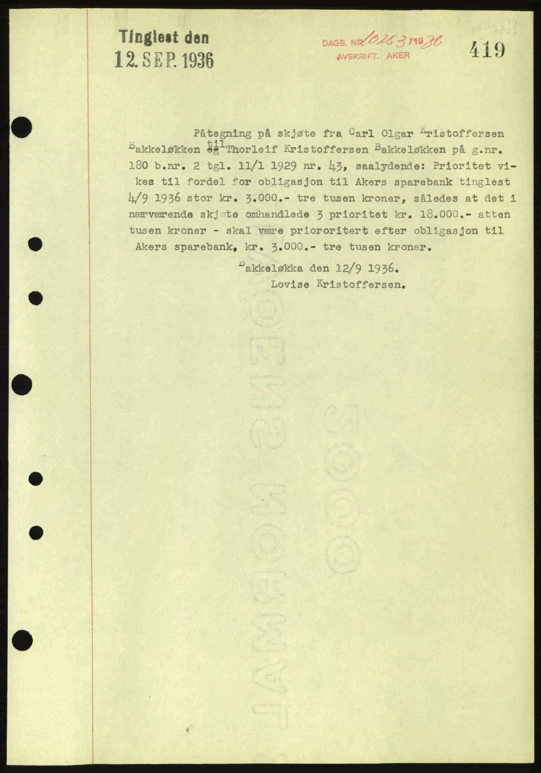 Aker herredsskriveri, SAO/A-10896/G/Gb/Gba/Gbab/L0008: Mortgage book no. A141, 1936-1936, Diary no: : 10253/1936