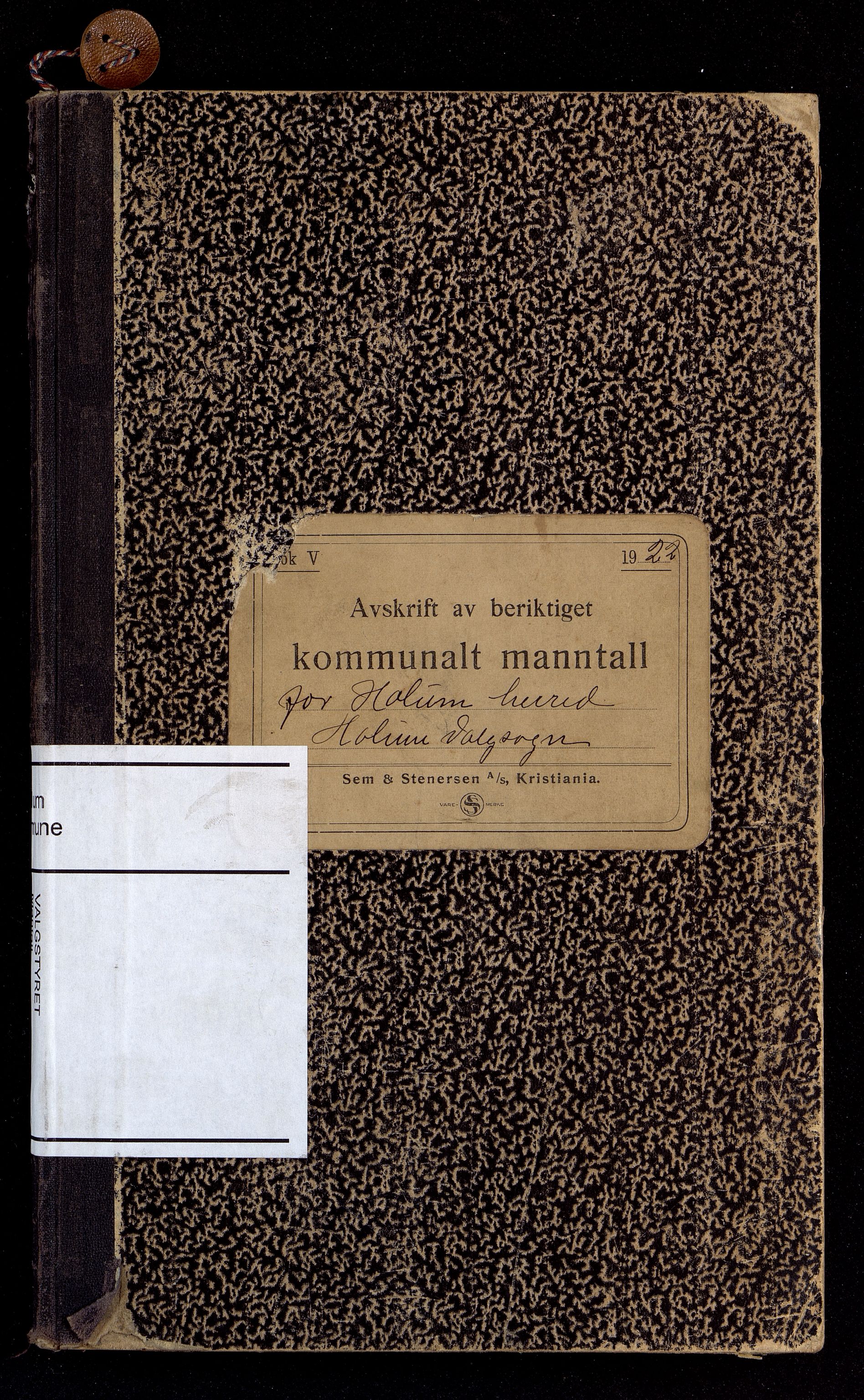 Holum kommune - Valgstyret, ARKSOR/1002HO110/F/L0004: Manntall, 1922