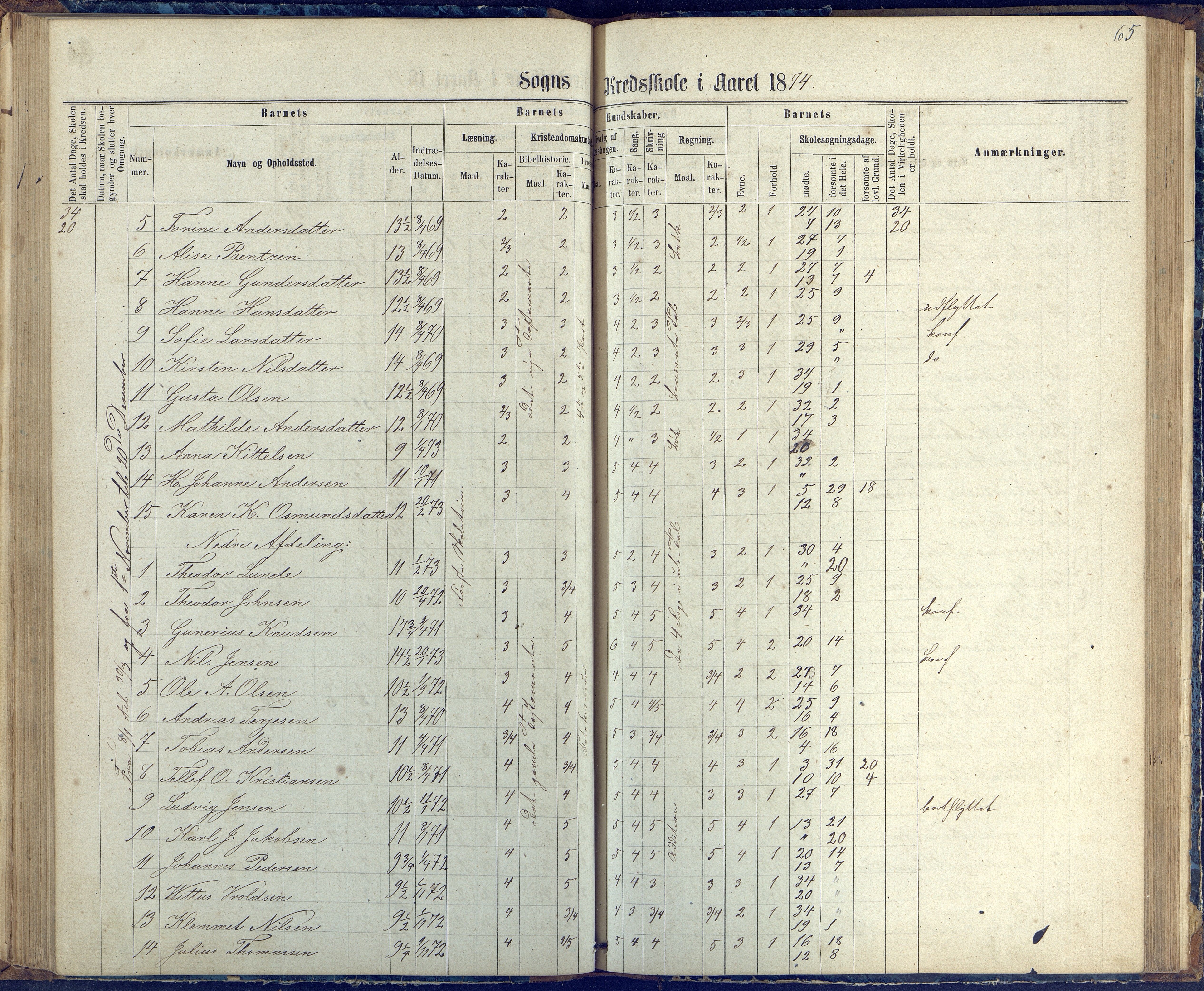 Øyestad kommune frem til 1979, AAKS/KA0920-PK/06/06G/L0002: Skoleprotokoll, 1863-1875, p. 65