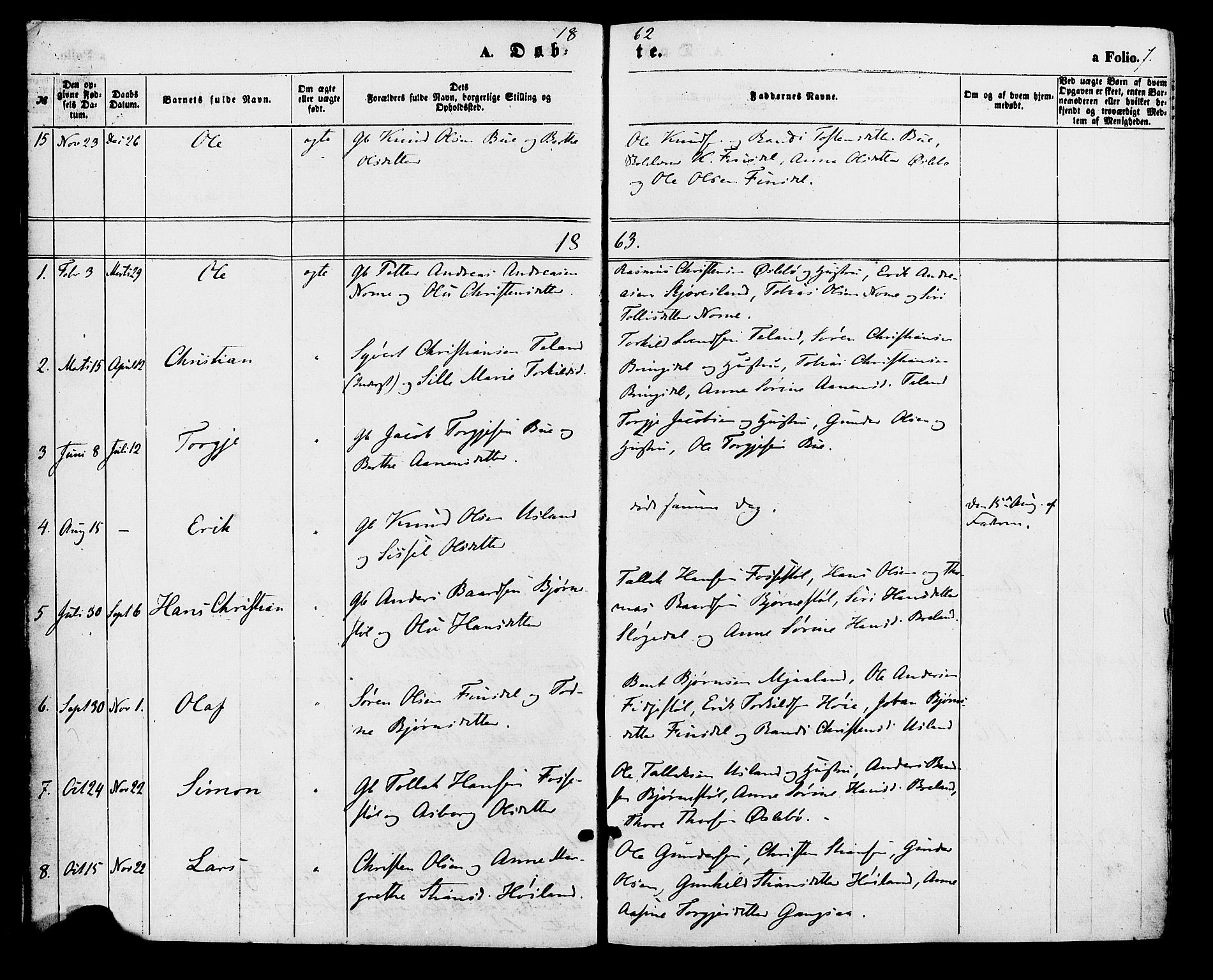 Holum sokneprestkontor, AV/SAK-1111-0022/F/Fa/Fac/L0003: Parish register (official) no. A 3, 1860-1883, p. 7