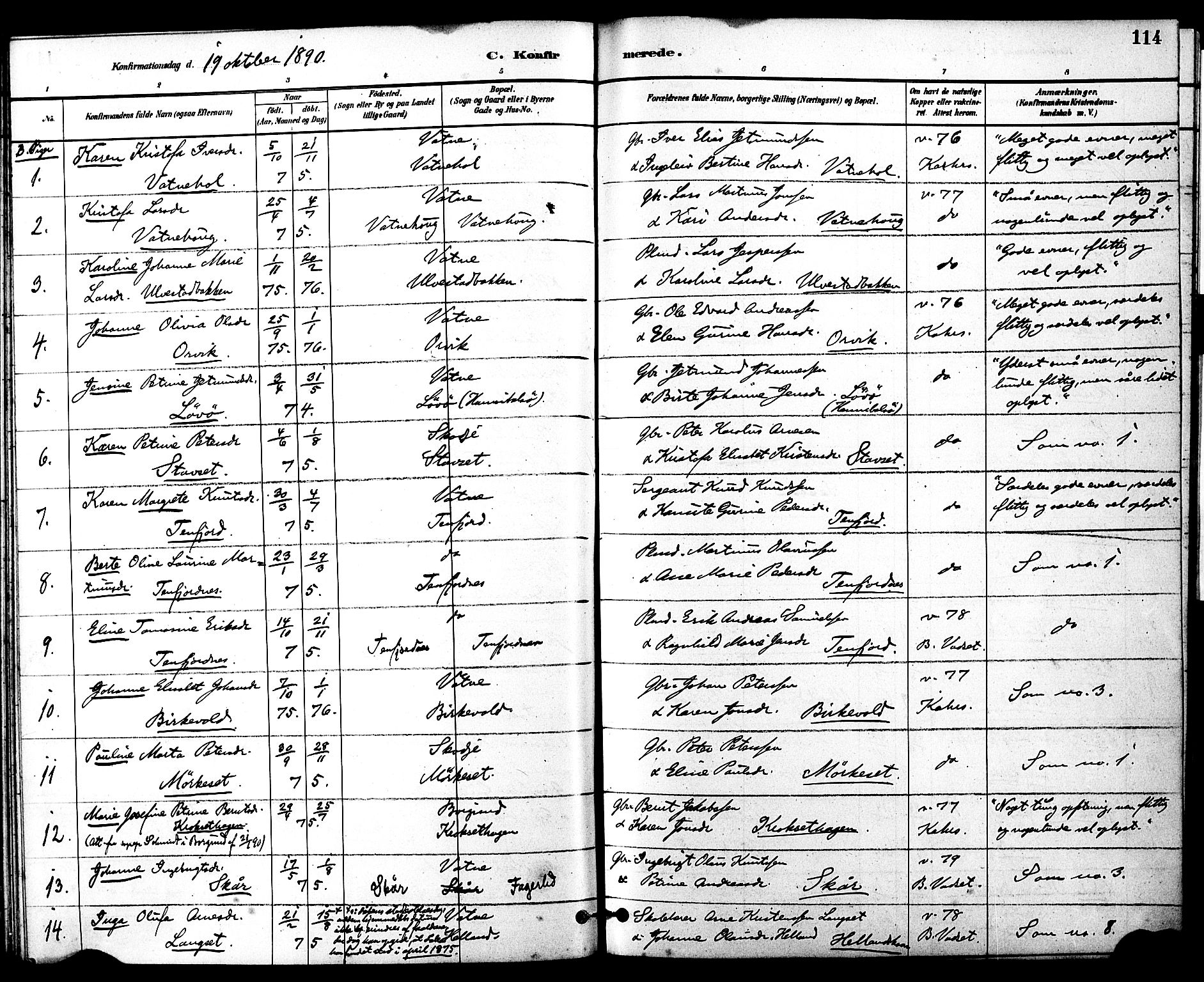 Ministerialprotokoller, klokkerbøker og fødselsregistre - Møre og Romsdal, AV/SAT-A-1454/525/L0374: Parish register (official) no. 525A04, 1880-1899, p. 114