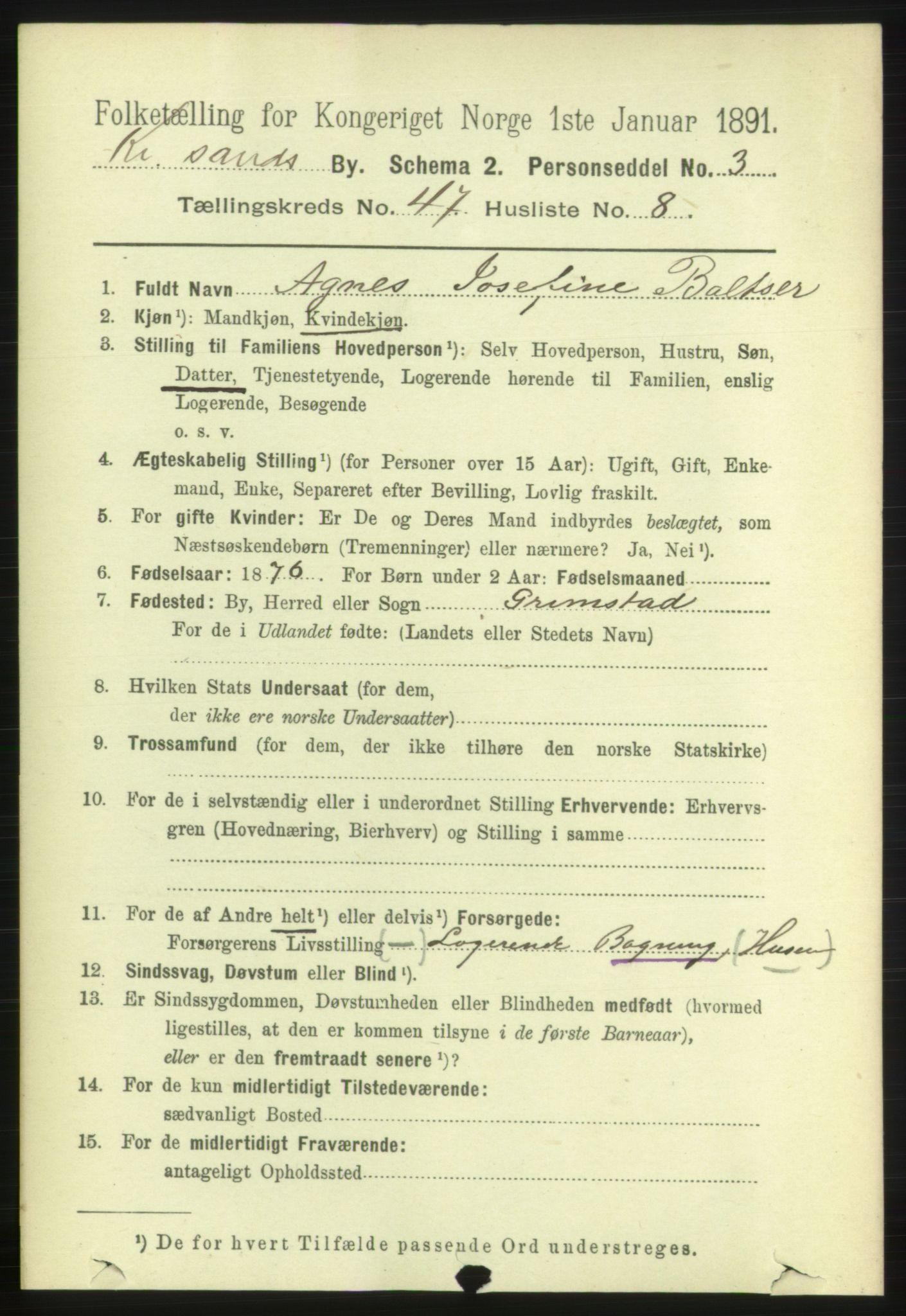 RA, 1891 census for 1001 Kristiansand, 1891, p. 14667