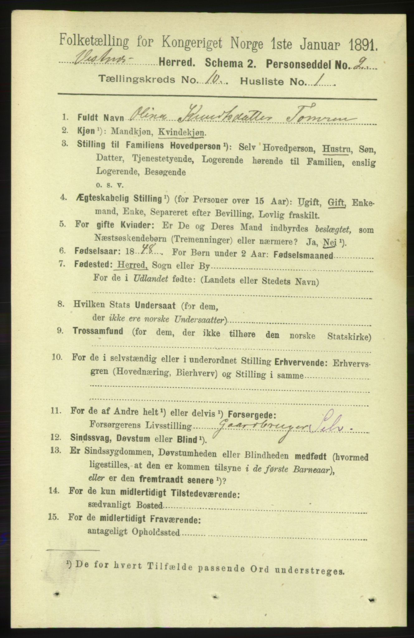 RA, 1891 census for 1535 Vestnes, 1891, p. 3684