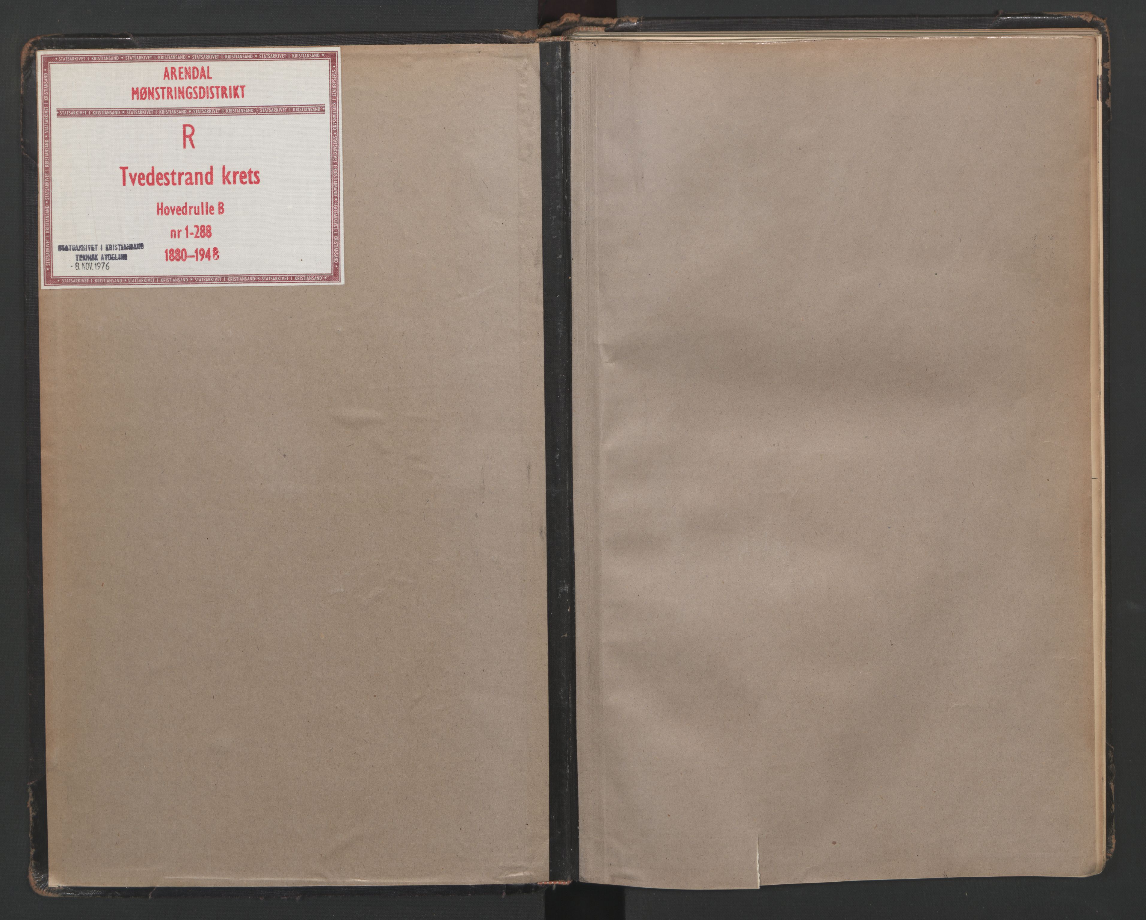 Tvedestrand mønstringskrets, SAK/2031-0011/F/Fb/L0009: Hovedrulle B nr 1-288, R-10, 1880-1948, p. 2