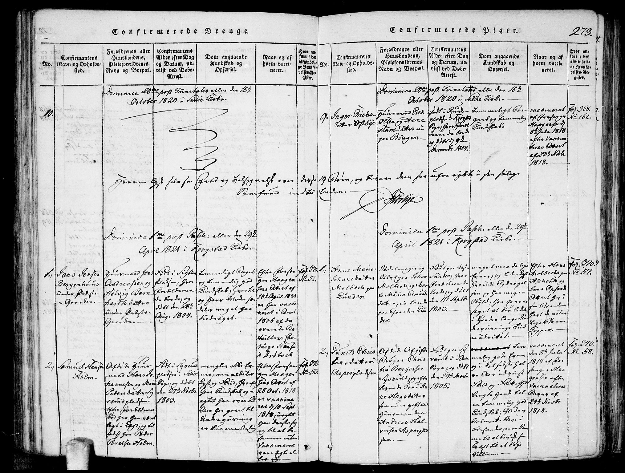 Kråkstad prestekontor Kirkebøker, SAO/A-10125a/F/Fa/L0003: Parish register (official) no. I 3, 1813-1824, p. 273