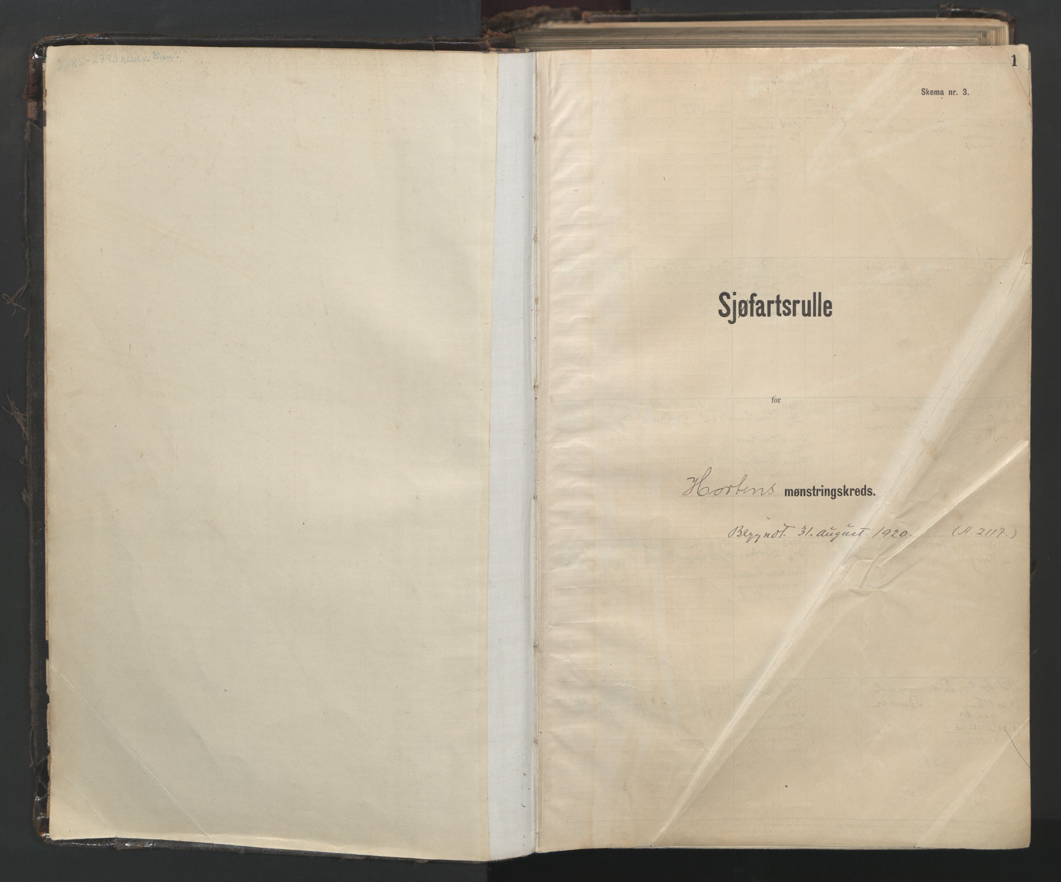 Horten innrulleringskontor, SAKO/A-785/F/Fc/L0007: Hovedrulle, 1920-1947, p. 1