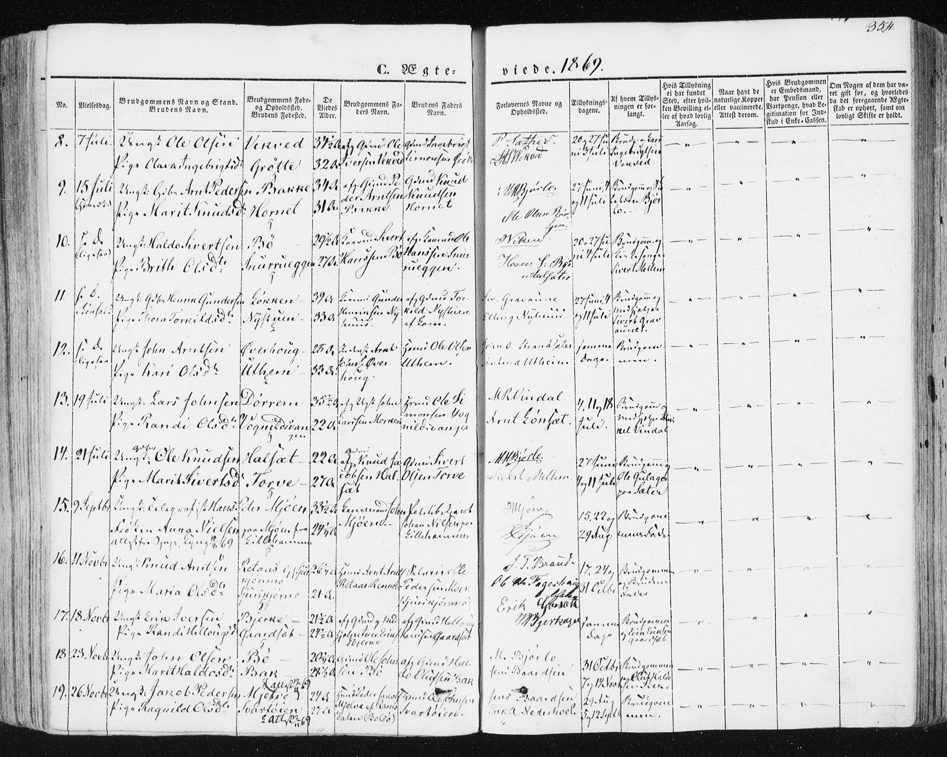 Ministerialprotokoller, klokkerbøker og fødselsregistre - Sør-Trøndelag, SAT/A-1456/678/L0899: Parish register (official) no. 678A08, 1848-1872, p. 354