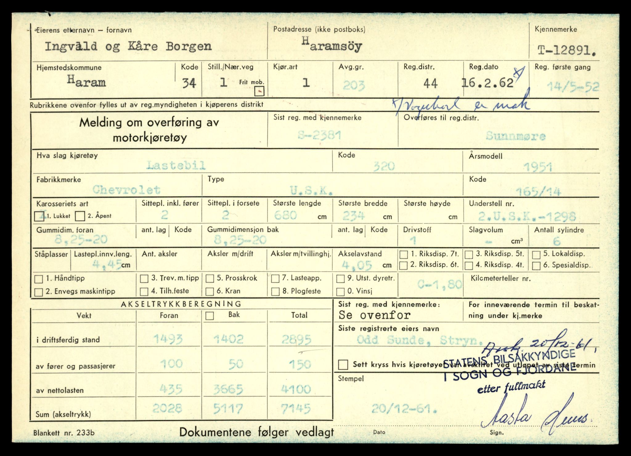 Møre og Romsdal vegkontor - Ålesund trafikkstasjon, AV/SAT-A-4099/F/Fe/L0036: Registreringskort for kjøretøy T 12831 - T 13030, 1927-1998, p. 1043