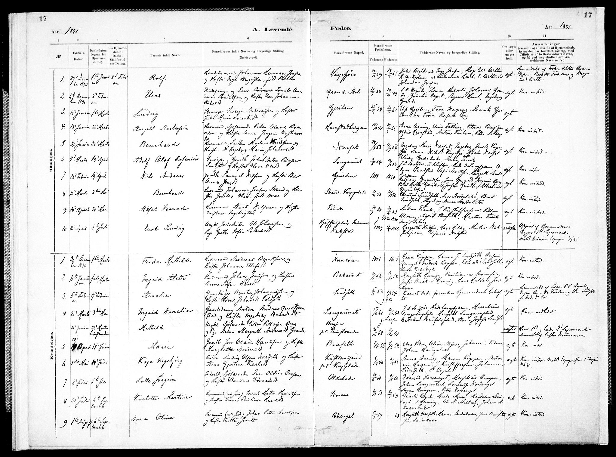 Ministerialprotokoller, klokkerbøker og fødselsregistre - Nord-Trøndelag, SAT/A-1458/733/L0325: Parish register (official) no. 733A04, 1884-1908, p. 17