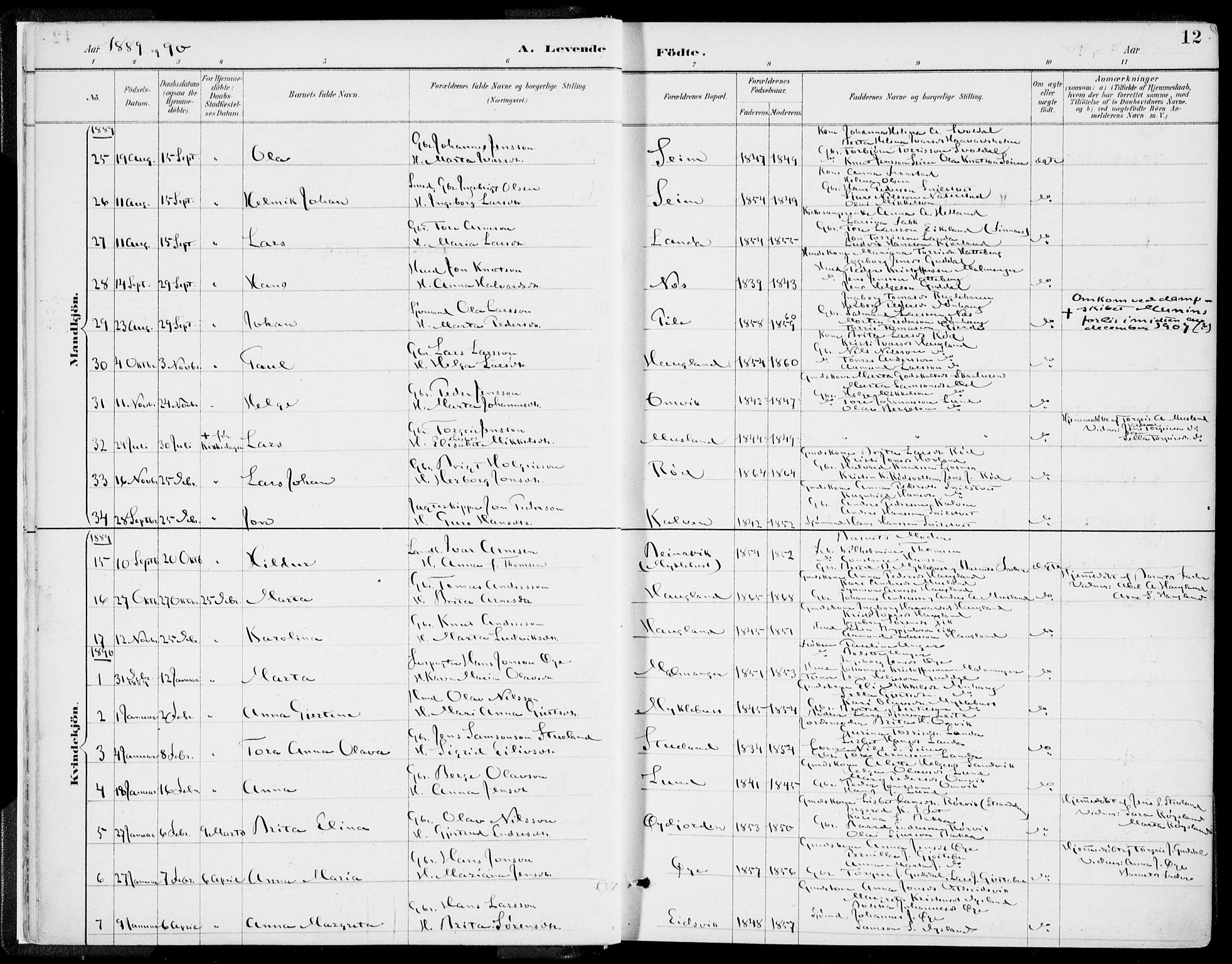 Kvinnherad sokneprestembete, SAB/A-76401/H/Haa: Parish register (official) no. B  1, 1887-1921, p. 12