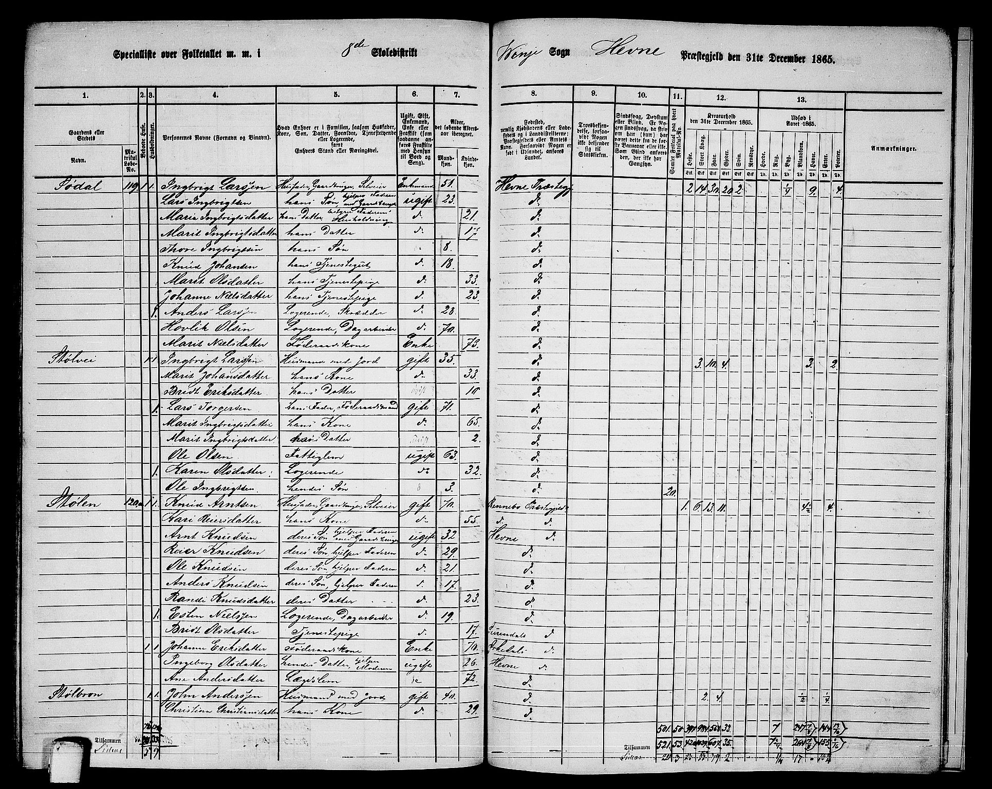 RA, 1865 census for Hemne, 1865, p. 185