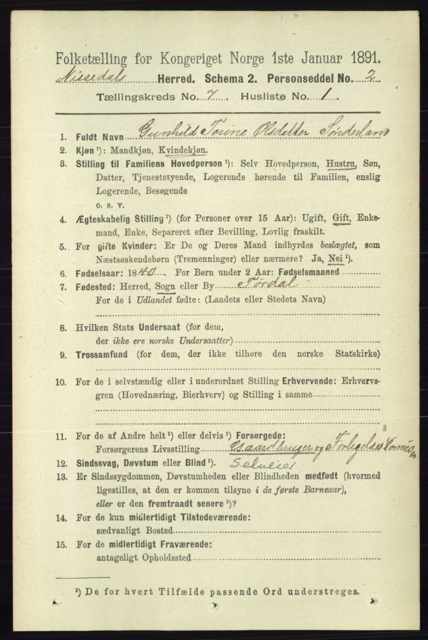 RA, 1891 census for 0830 Nissedal, 1891, p. 1466