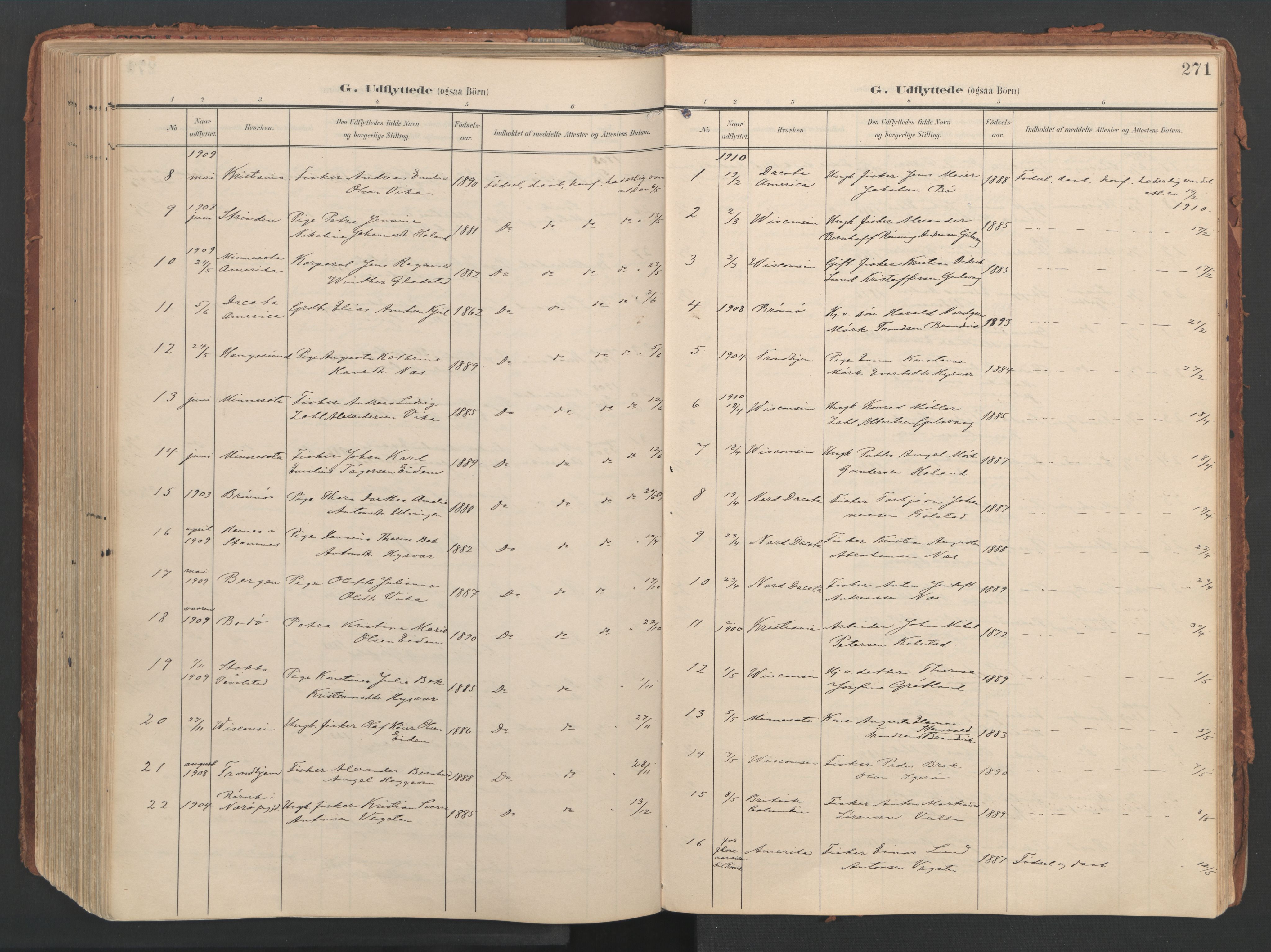 Ministerialprotokoller, klokkerbøker og fødselsregistre - Nordland, AV/SAT-A-1459/816/L0250: Parish register (official) no. 816A16, 1903-1923, p. 271