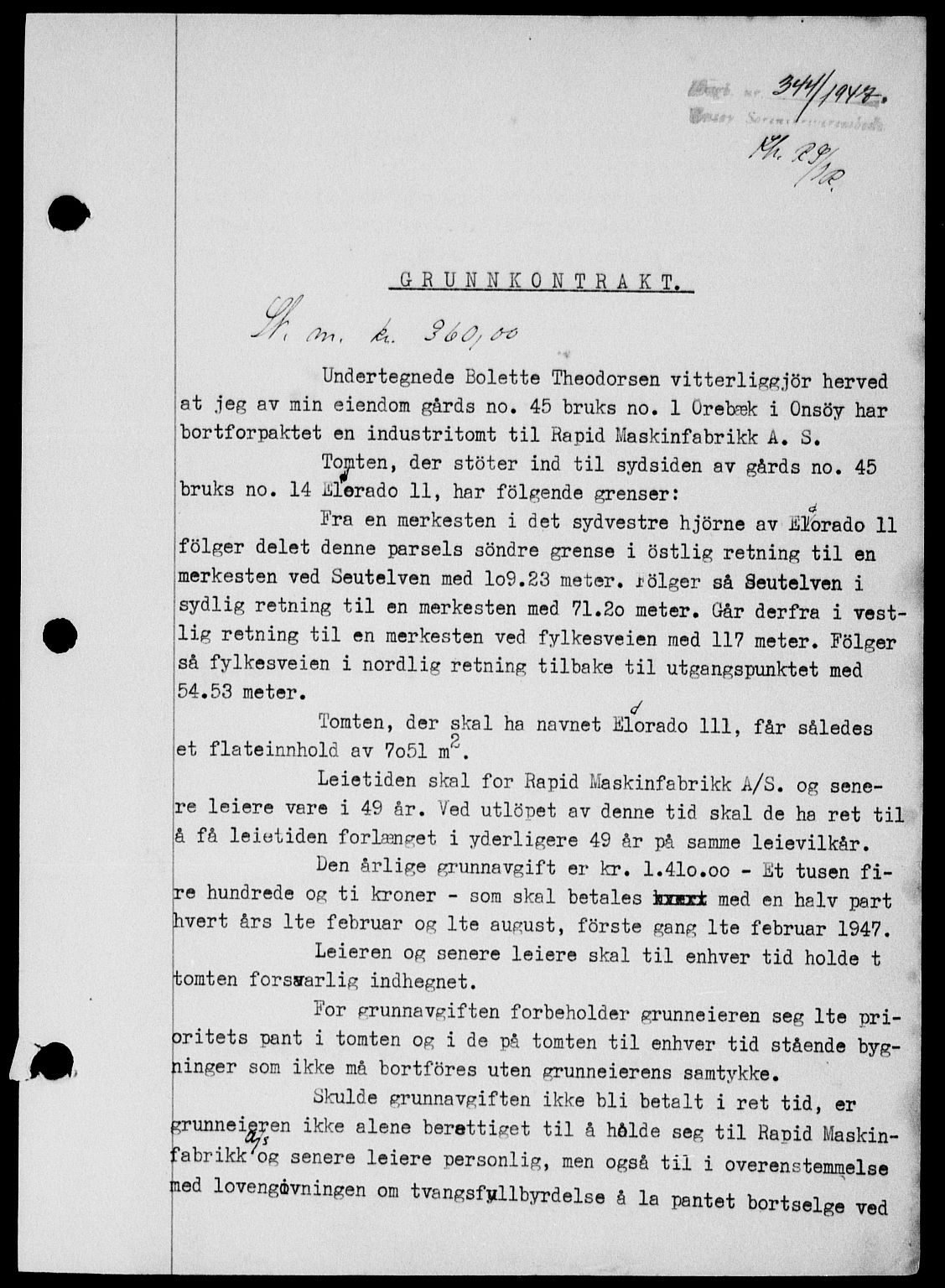 Onsøy sorenskriveri, SAO/A-10474/G/Ga/Gab/L0018: Mortgage book no. II A-18, 1946-1947, Diary no: : 344/1947