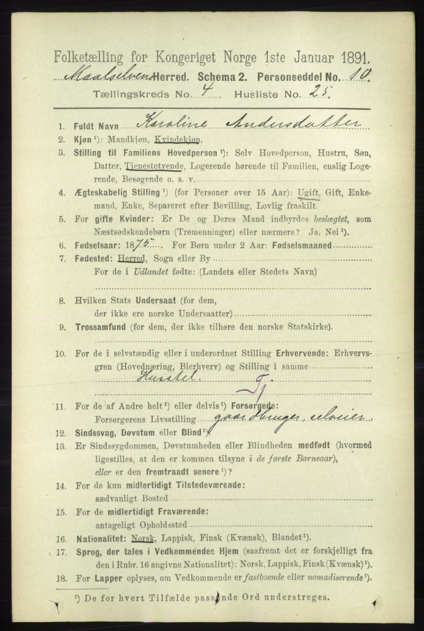 RA, 1891 census for 1924 Målselv, 1891, p. 1262