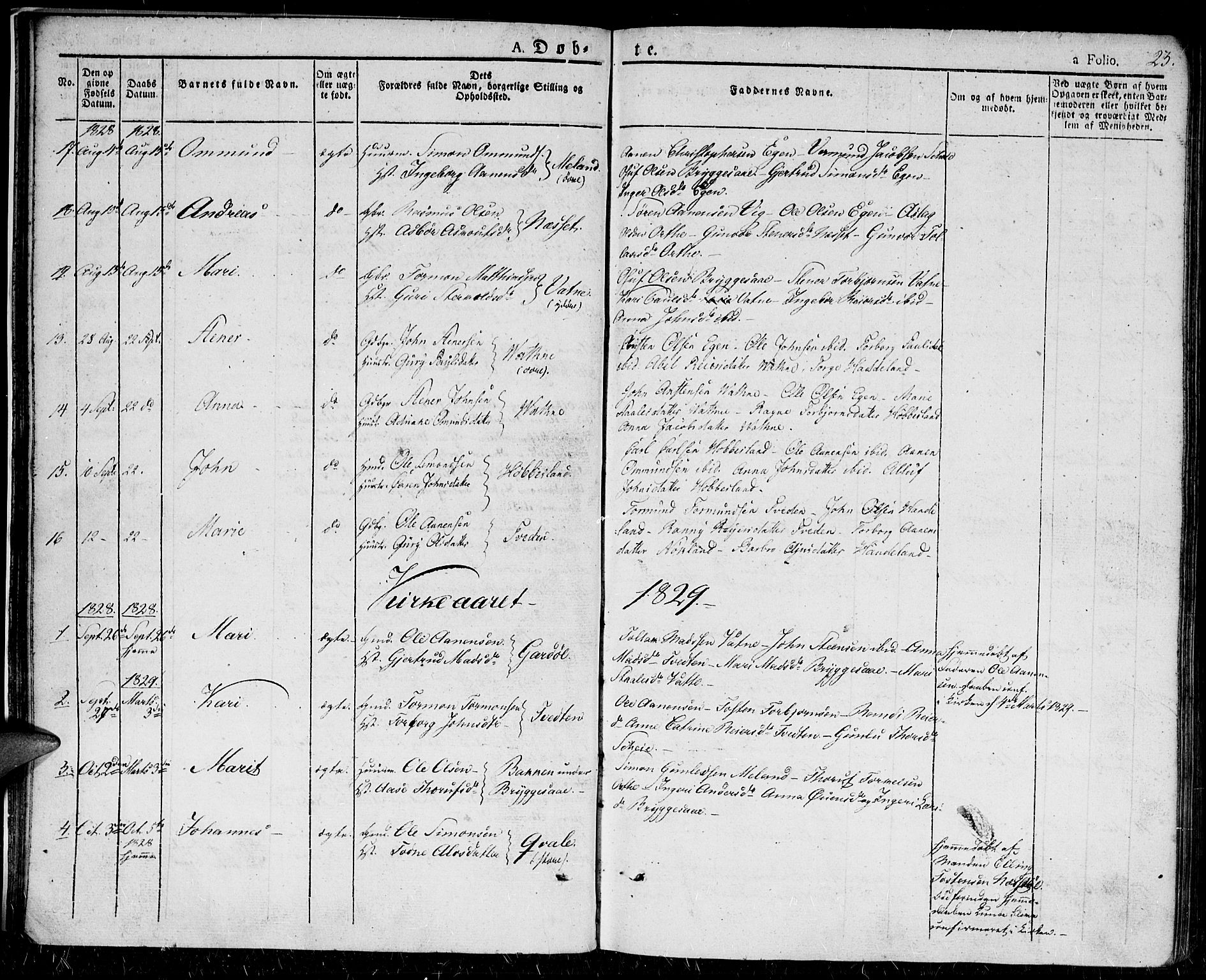 Hægebostad sokneprestkontor, AV/SAK-1111-0024/F/Fa/Fab/L0001: Parish register (official) no. A 1, 1823-1867, p. 23