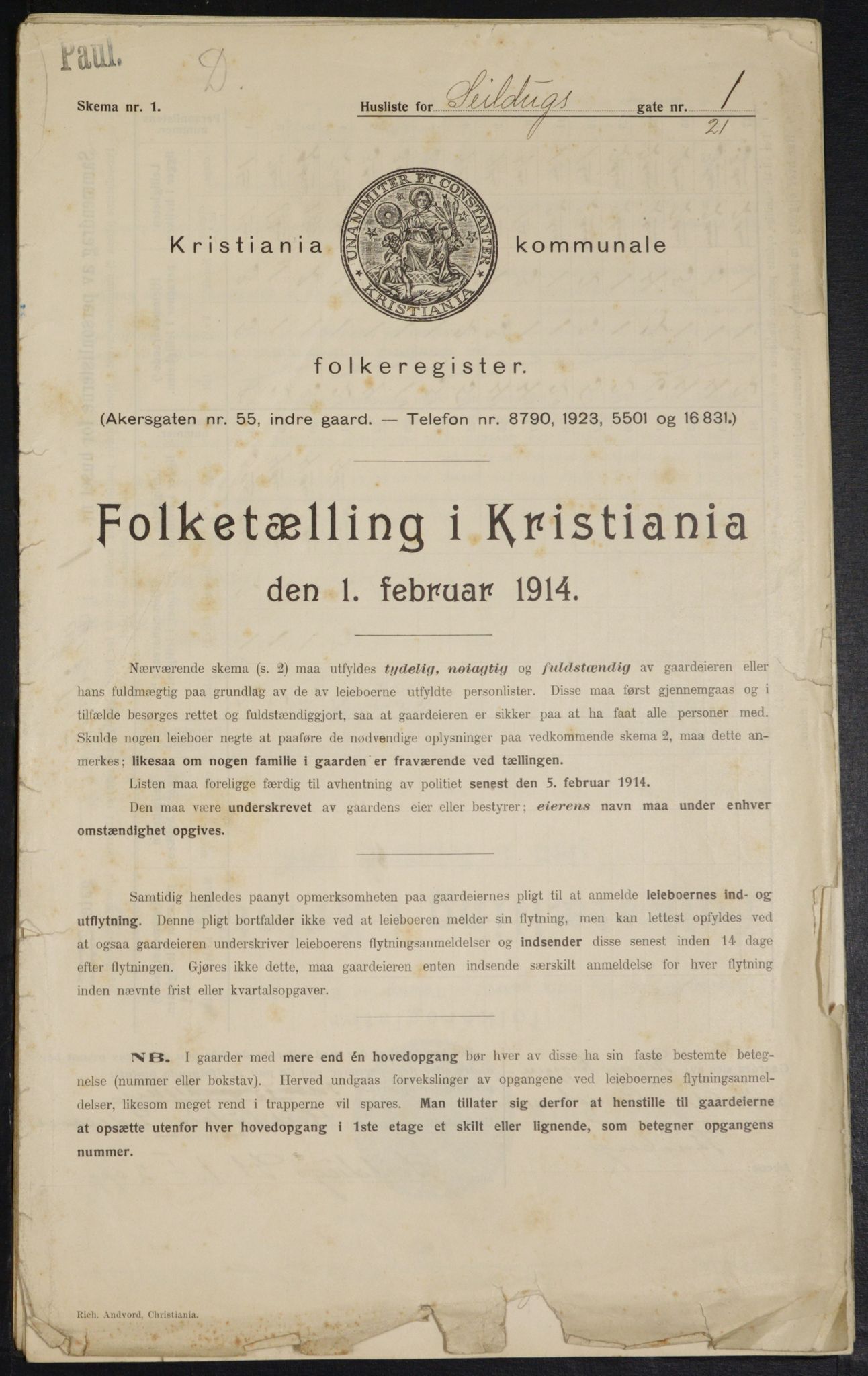 OBA, Municipal Census 1914 for Kristiania, 1914, p. 93627