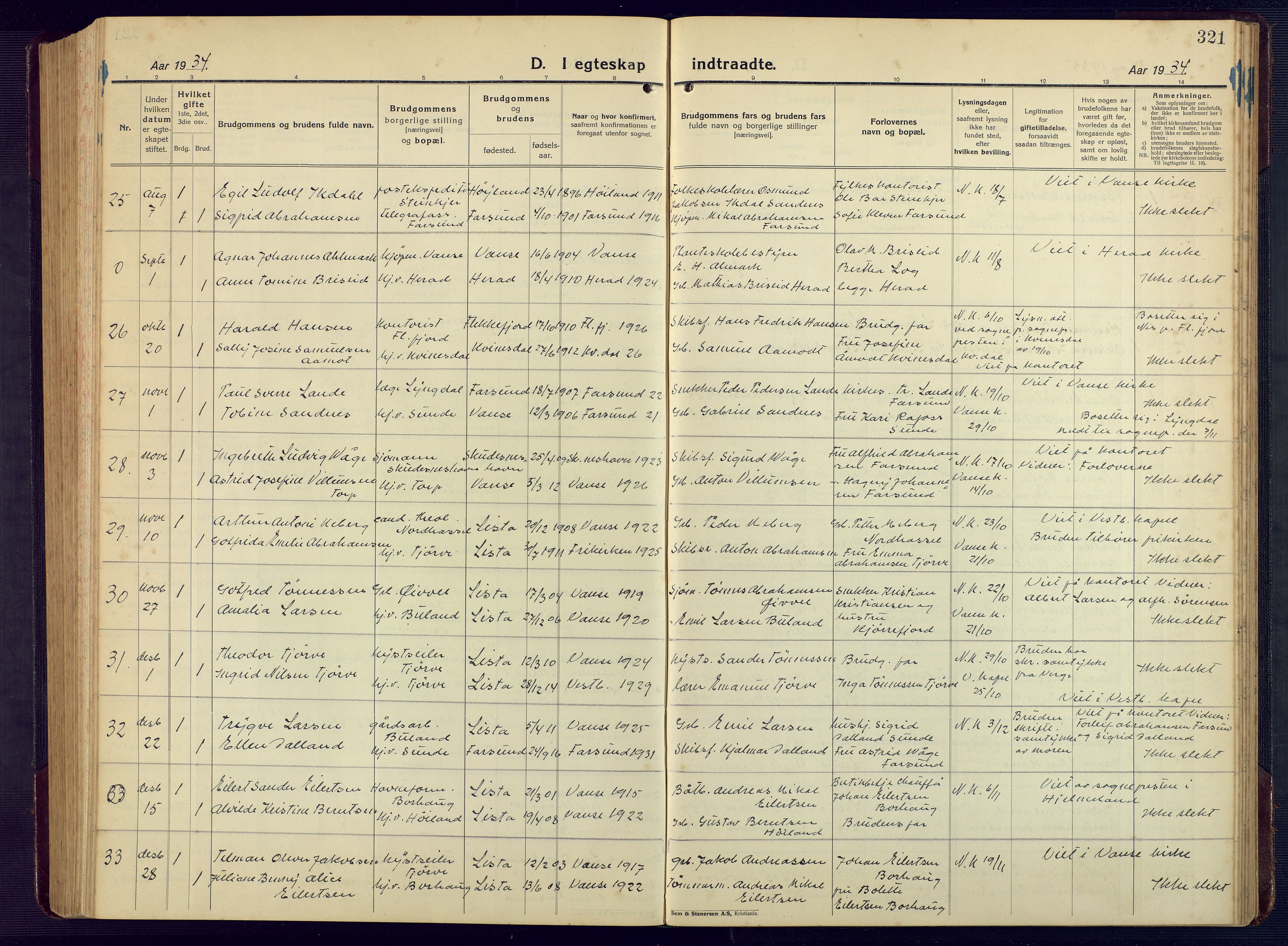 Lista sokneprestkontor, AV/SAK-1111-0027/F/Fb/L0006: Parish register (copy) no. B 6, 1924-1947, p. 321