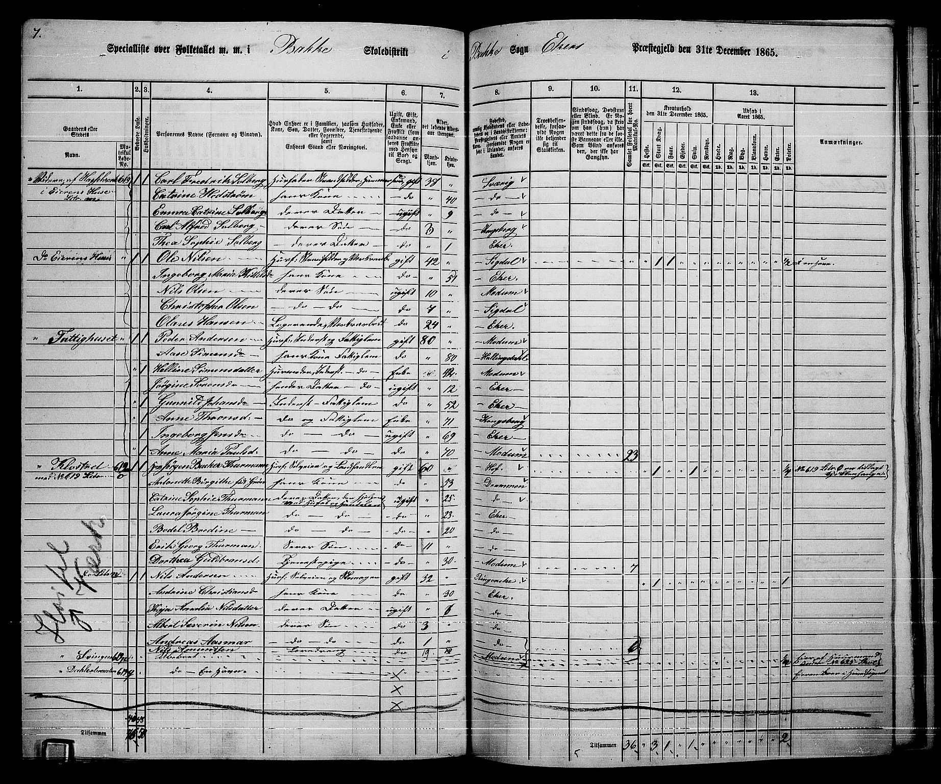 RA, 1865 census for Eiker, 1865, p. 442