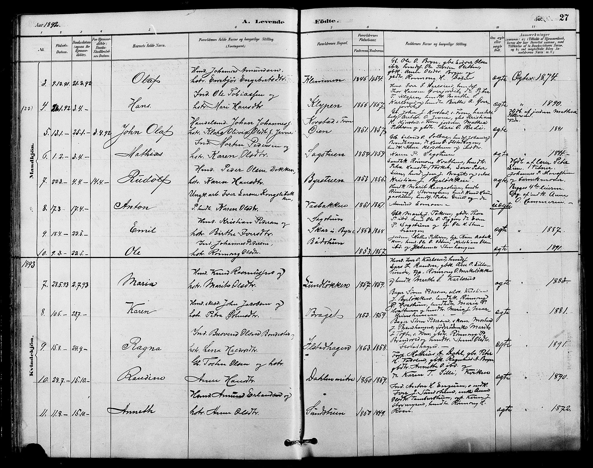 Nord-Fron prestekontor, SAH/PREST-080/H/Ha/Hab/L0004: Parish register (copy) no. 4, 1884-1914, p. 27