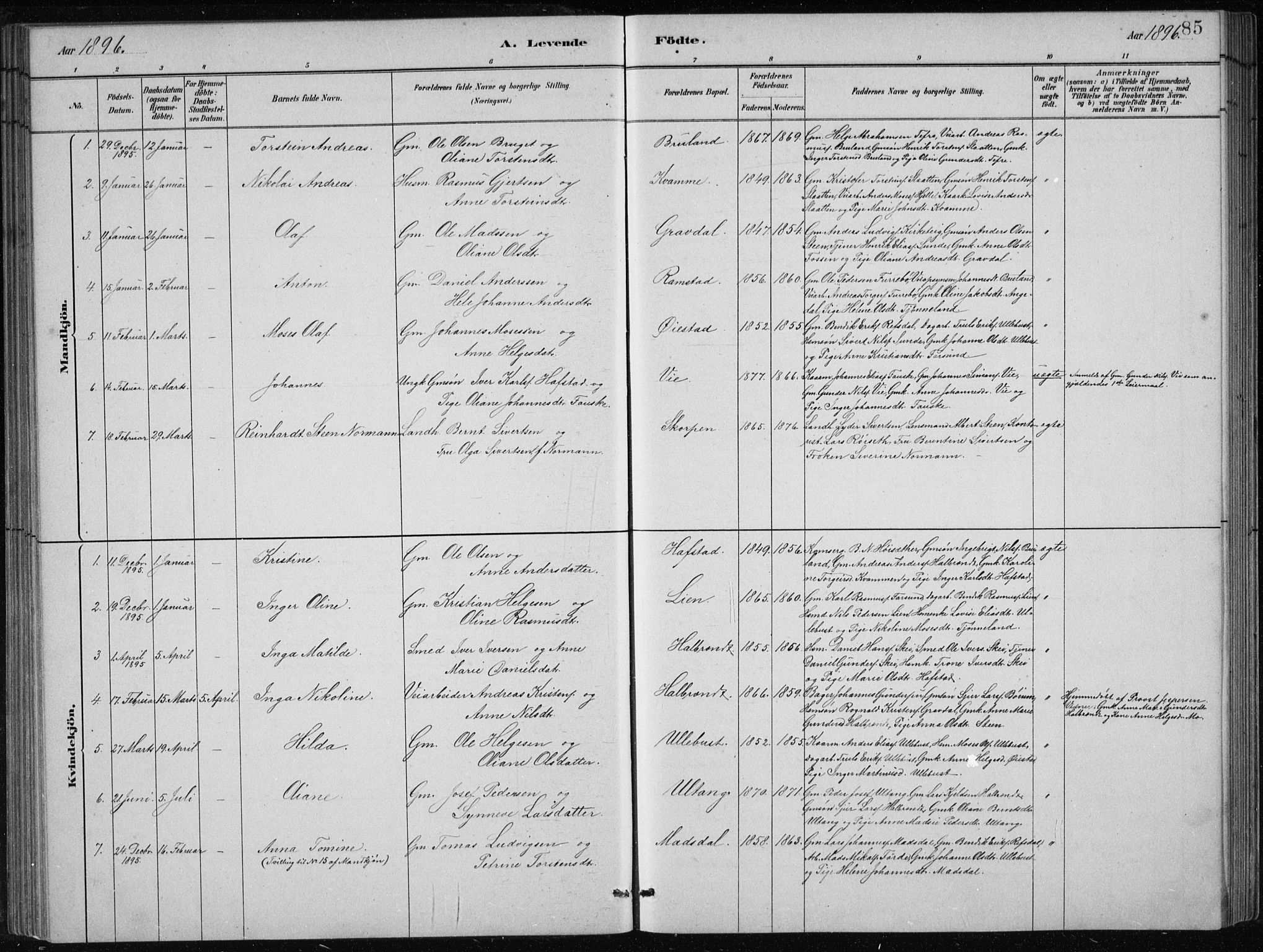 Førde sokneprestembete, SAB/A-79901/H/Hab/Haba/L0002: Parish register (copy) no. A 2, 1881-1898, p. 85